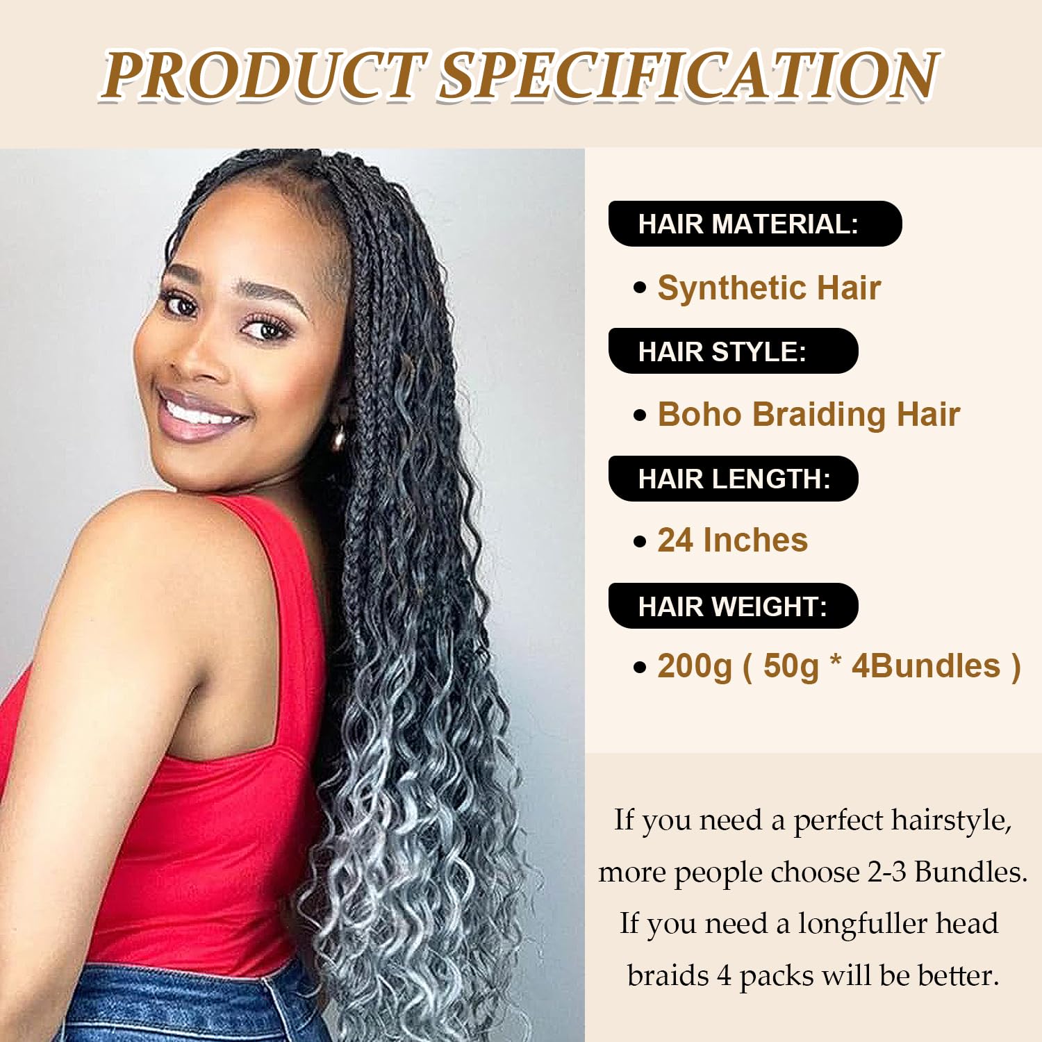 Seimainurs Deep Wave Crochet Hair Long Curly Braiding Hair for Boho Braids Ocean Wave Braiding Hair for Black Women (OT1B/Grey - Image 3