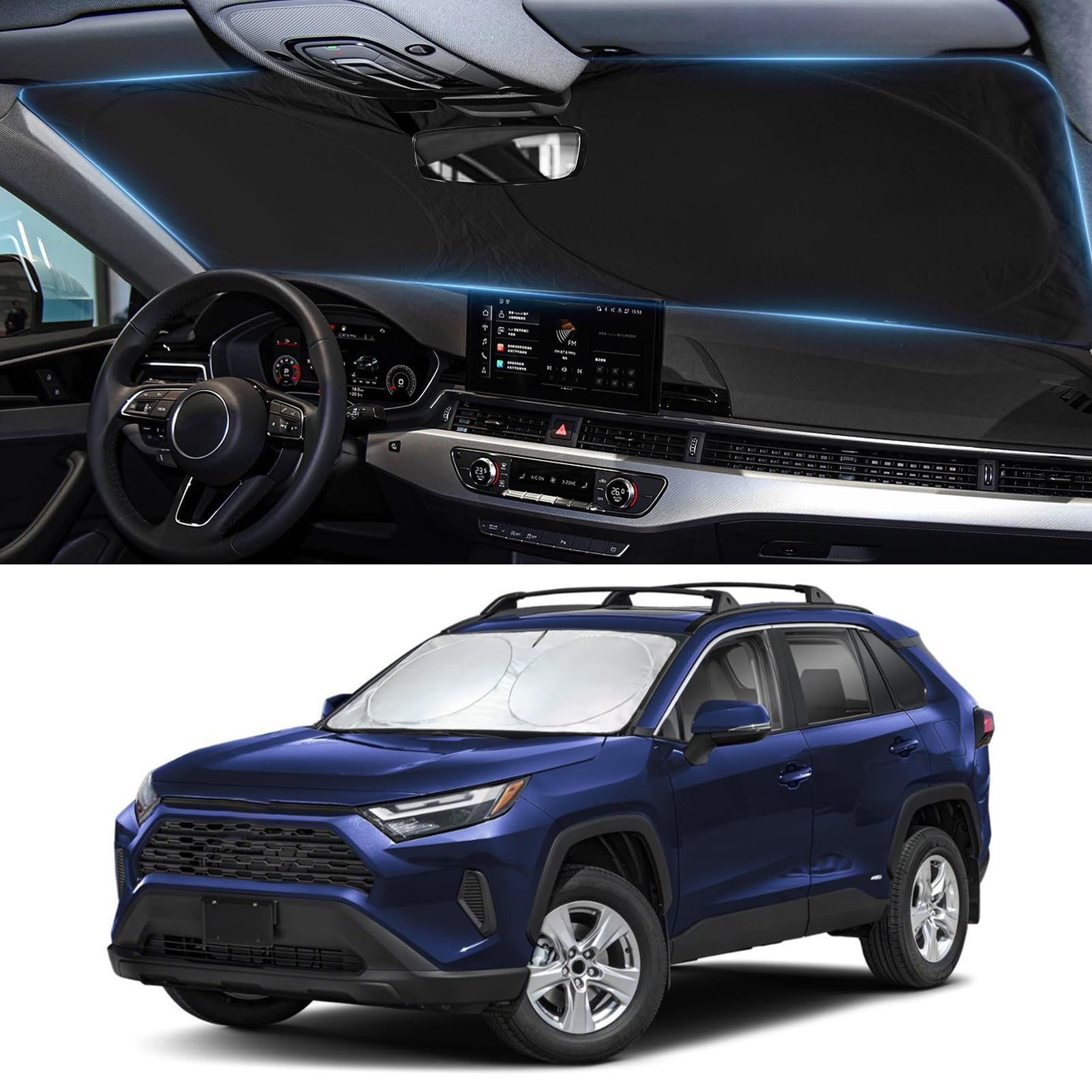 Windshield Sun Shade for Toyota RAV4 2019-2026 Custom Fit RAV 4 Sunshade