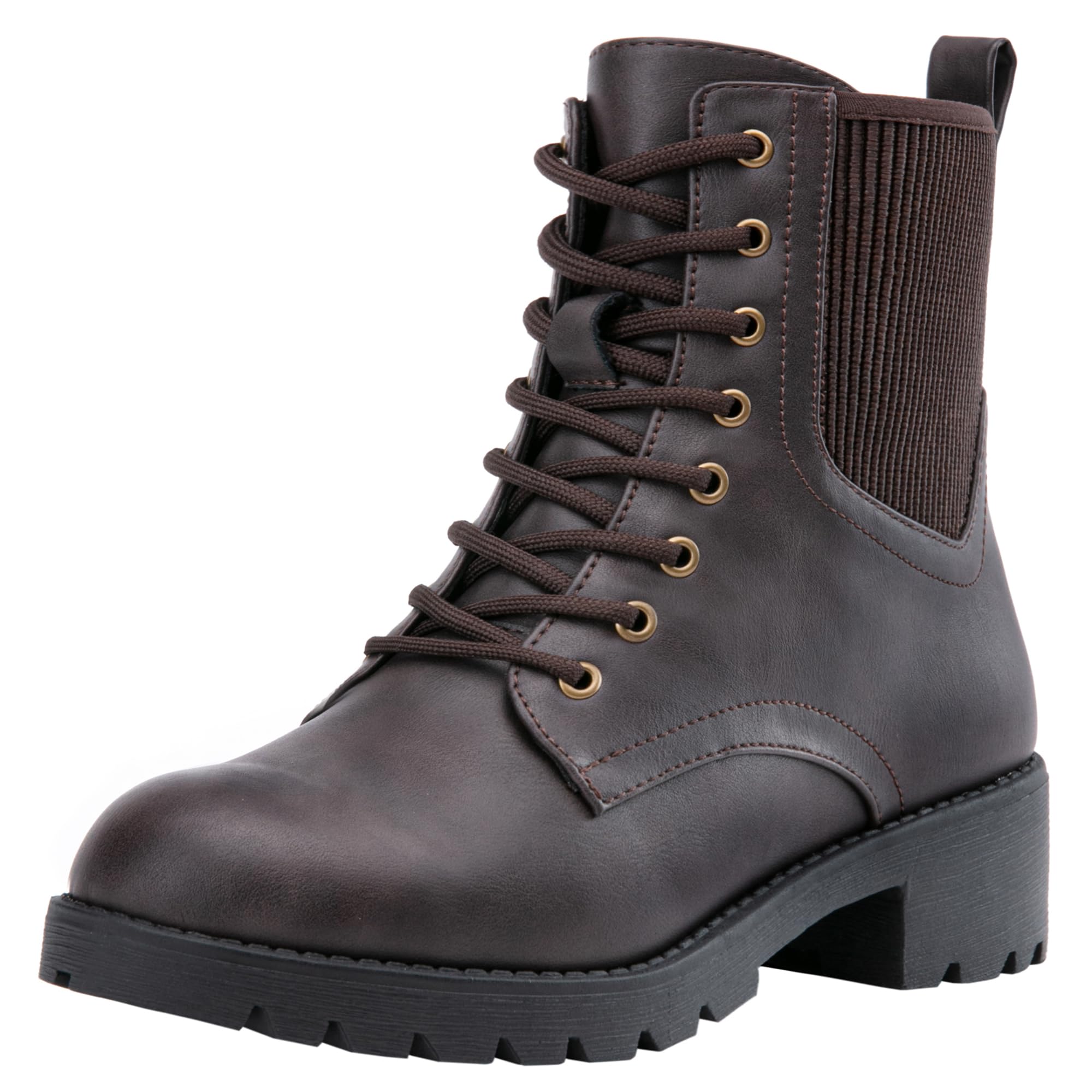 Vepose Women's Lace Up Combat Ankle Boots with Zipper and Lug Sole