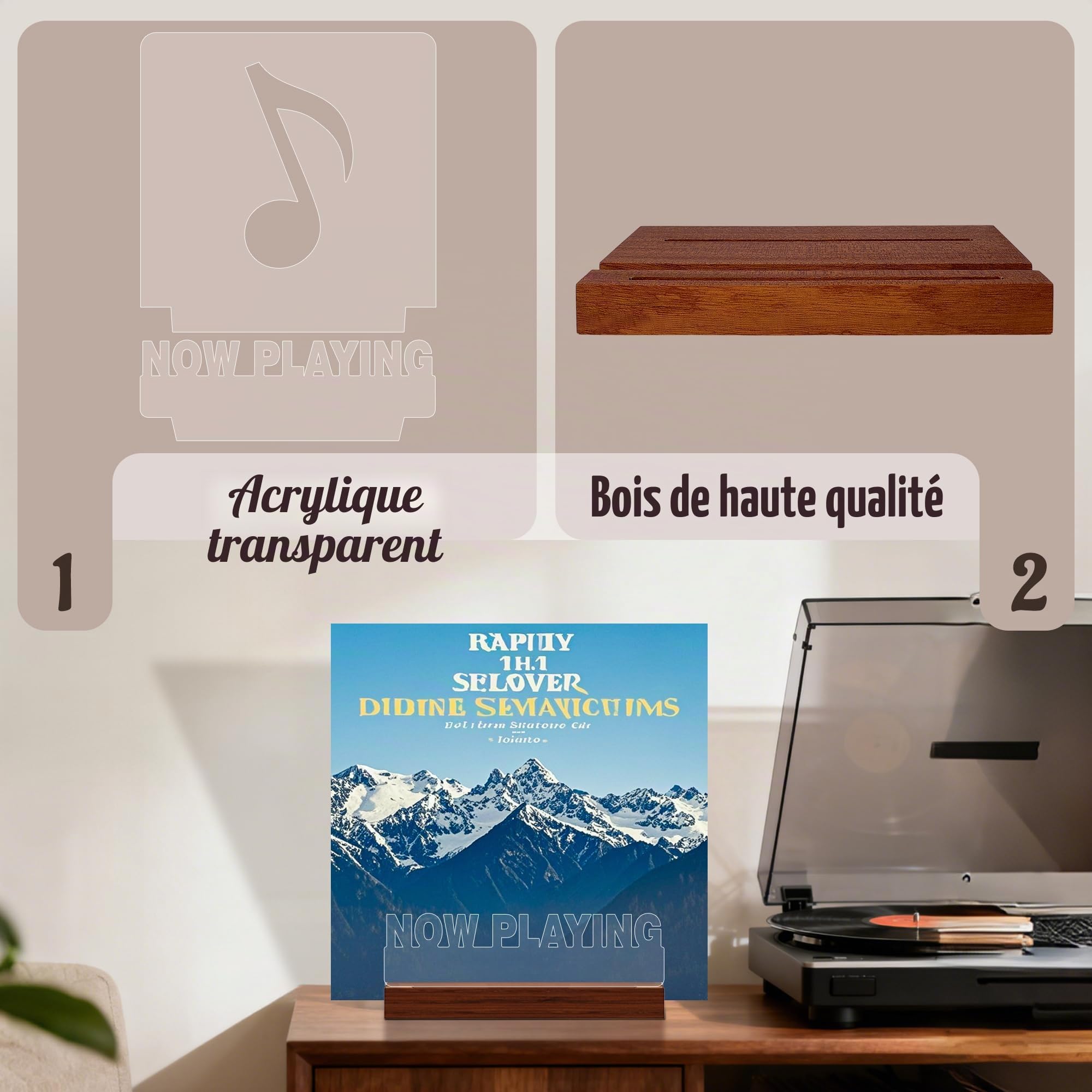 YuanDian Support rotatif pour disques vinyles en bois et acrylique pour rangement d'albums vinyles, support de collection d'affichage LED