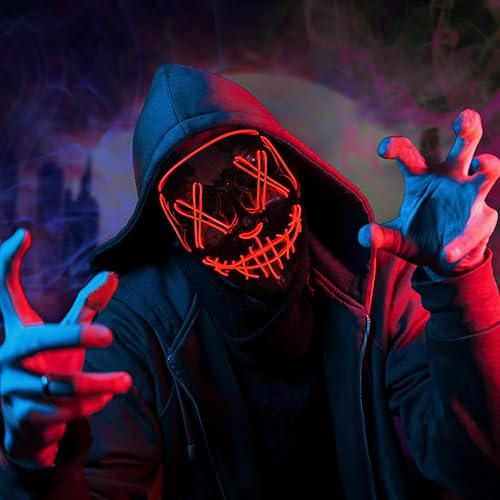 Miniatura 6 de BOMLY Máscara de miedo con luz de purga de Halloween, máscara LED de alambre EL para regalos de fiesta de festivales