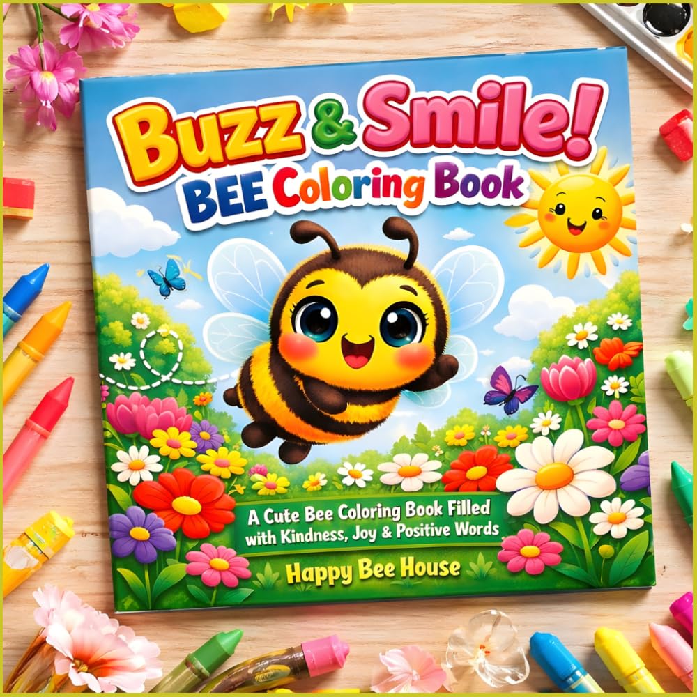 Buzz & Smile! Bee Coloring Book: A Cute Bee Coloring Book Filled with Kindness, Joy & Positive Words