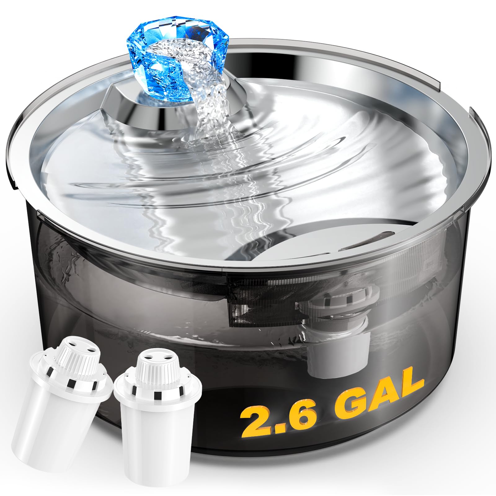 Dog Water Fountain, 2.6 Gallon Extra Large Big Pet Fountains for Large Dogs Inside, Automatic Dog Water Bowl Dispenser with 2 Filters Stainless Steel Cat Drinking Bowls, Quiet Pump, BPA Free