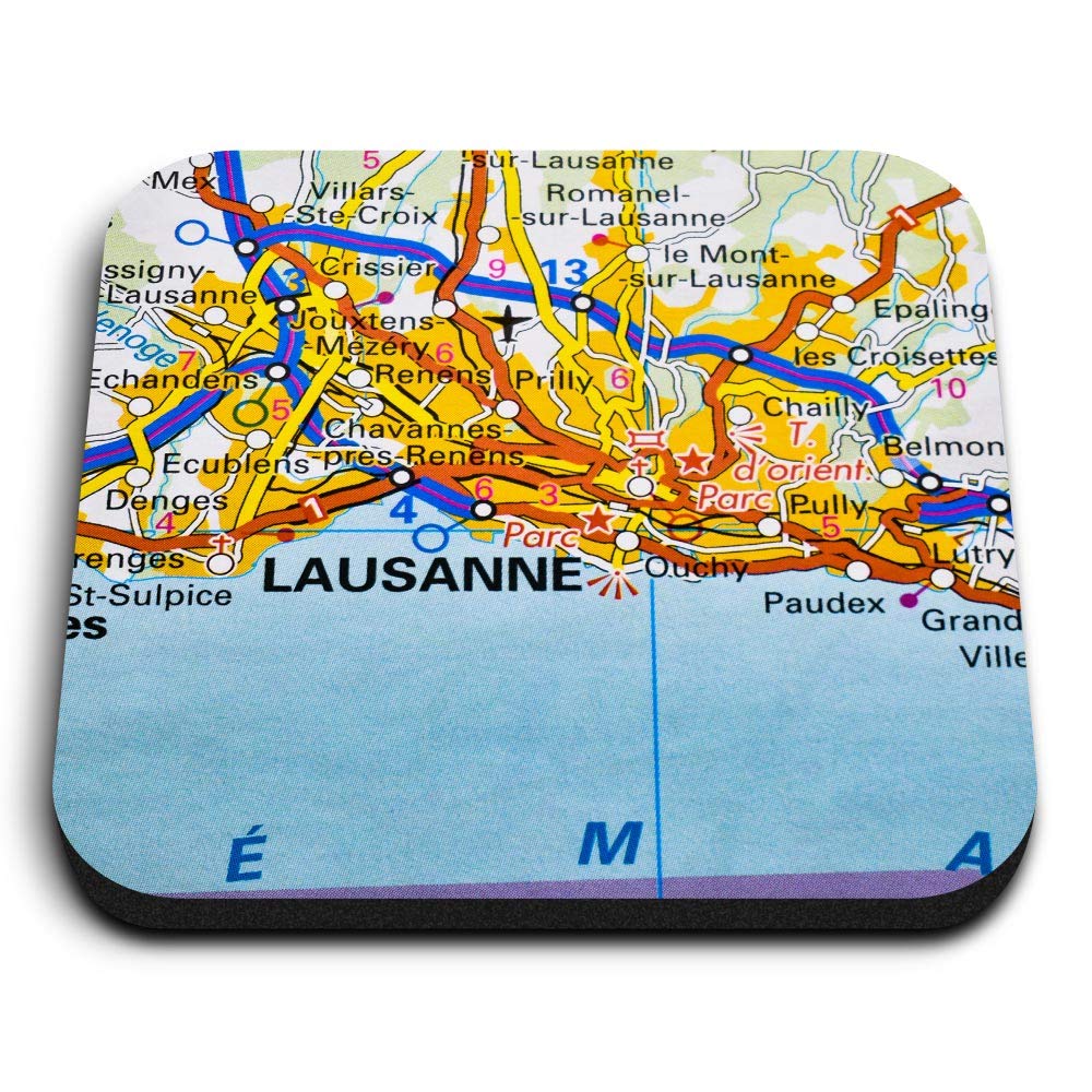 Destination Vinyl Ltd Multicolor 1 X Square Mdf Fridge Magnet - Lausanne Switzerland City French Map 45523