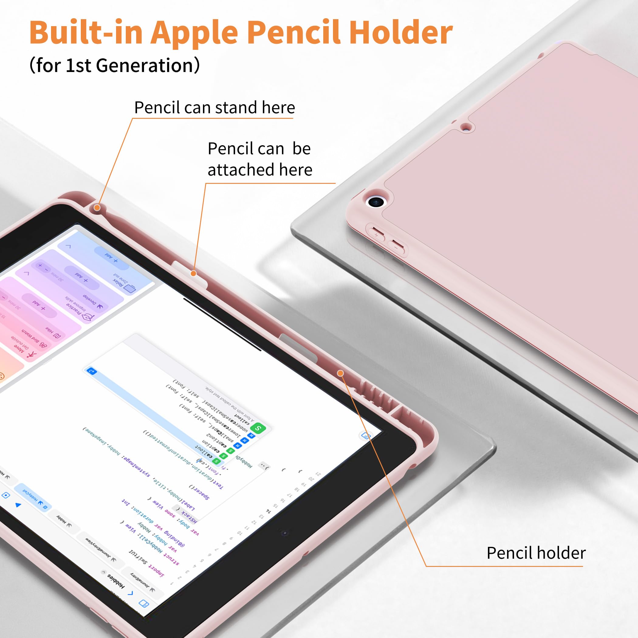 CACOE Cover Custodia Compatibile con iPad 9a Generazione 2021/iPad 8a Gen 2020/iPad 7a Gen 2019, Leggero Cover Protettivo Supporto con Pencil Holder per iPad 10.2 Auto Sveglia Sonno,Rosa