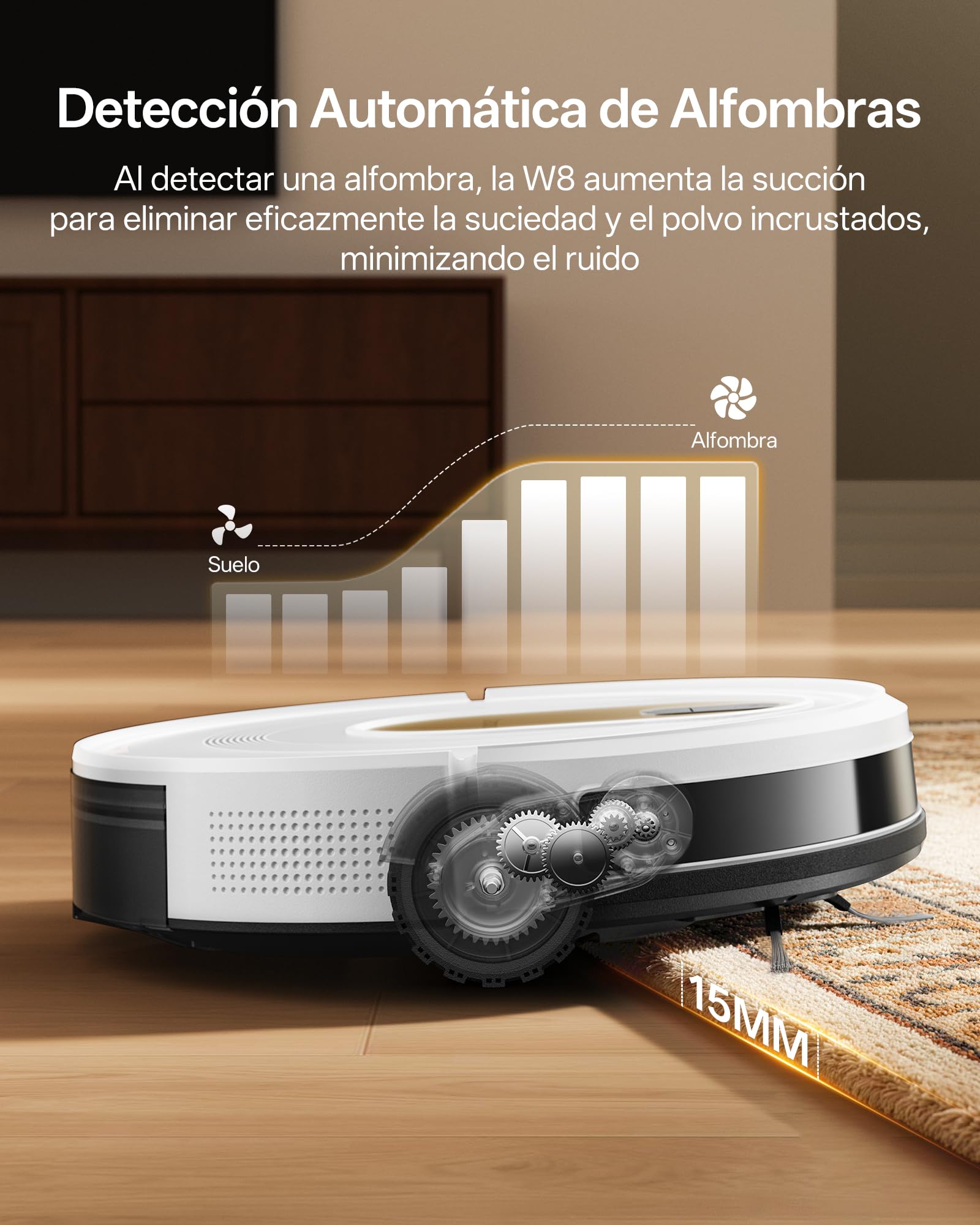 Vexilar W8 Robot Aspirador 5000Pa, Antienredos,Larga Autonomía,3 Niveles de Ajuste,Silencioso,Fácil Programa,Robot Aspirador y Fregasuelos para Suelos/Alfombras/Pelo de Mascotas/Superficies Múltiples