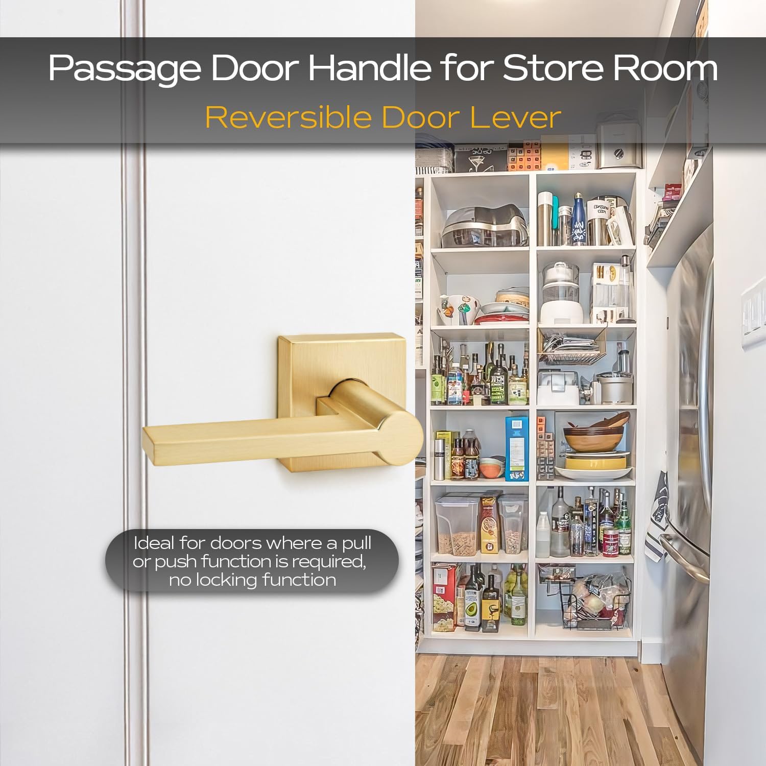 EHOMEWARE 5 Pcs Door Knobs Interior, Passage Door Handle Gold, Modern Closet Door Knobs in Satin Brass Finish, Keyless Door Levers Heavy Duty Door Handle Set, Sleek Door Hardware & Locks