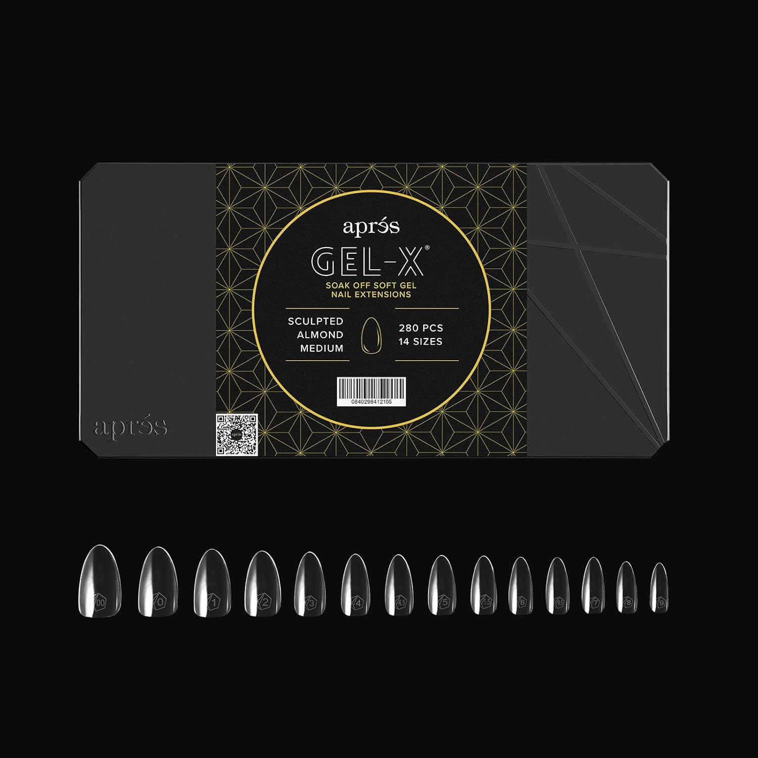 Aprés Nail Gel-X Sculpted Almond Medium Box of Tips & Extend Gel Bundle | Includes 280 Tips & 15ml Extend Gel Gold Bottle | Premium Quality | 14 Sizes 00-9 | Half Sizes included