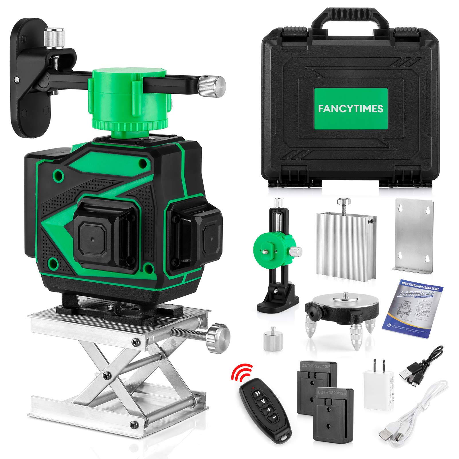 12 Lines Laser Level-Laser Level Self Leveling with 3x360° Green Beam Cross Line 82ft - IP54 Waterproof Self Leveling Tool - Including 2 Pcs 2400mAh Batteres, Charger & Remote Control