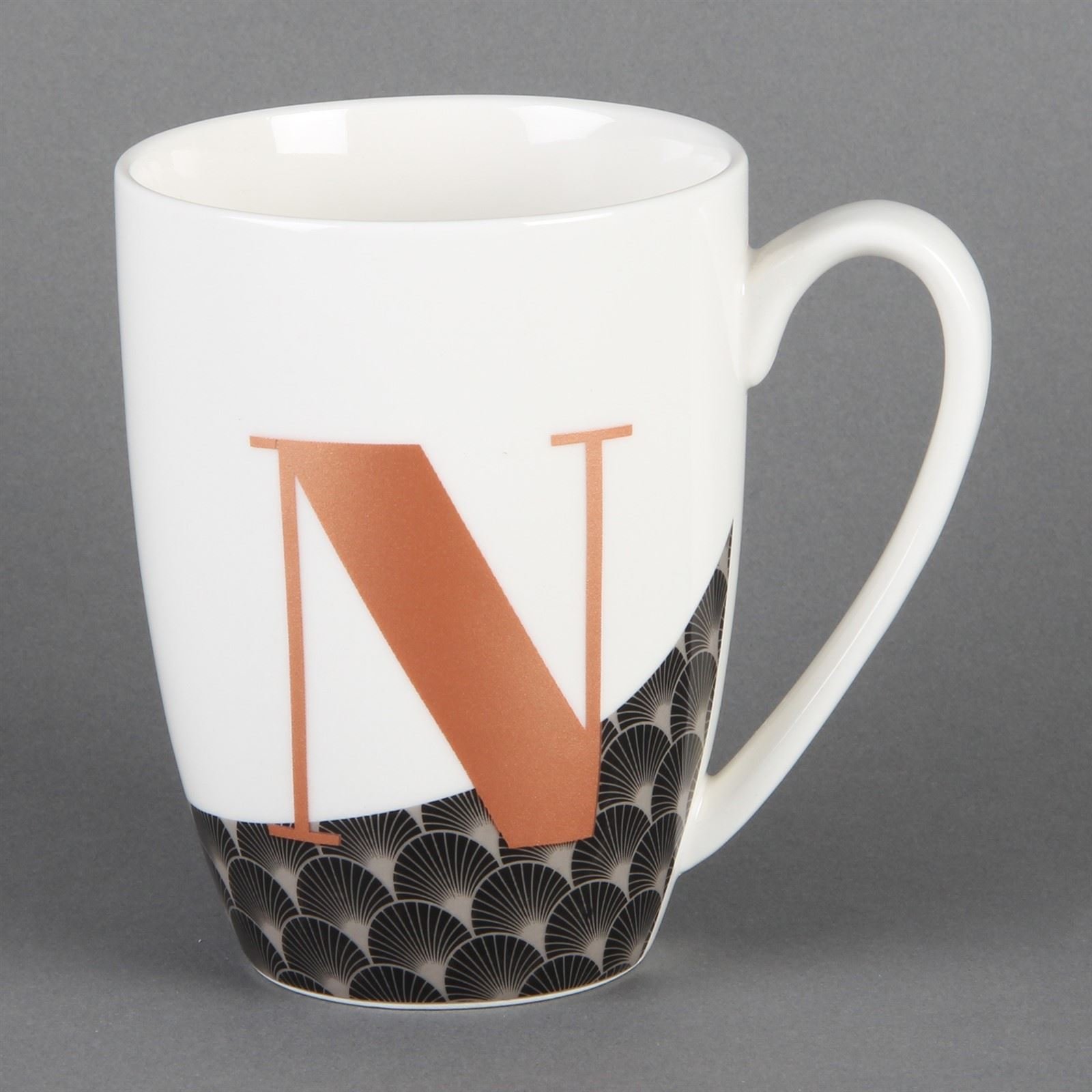 Charleston Gold Foil Monogram Letter 'N' China Mug