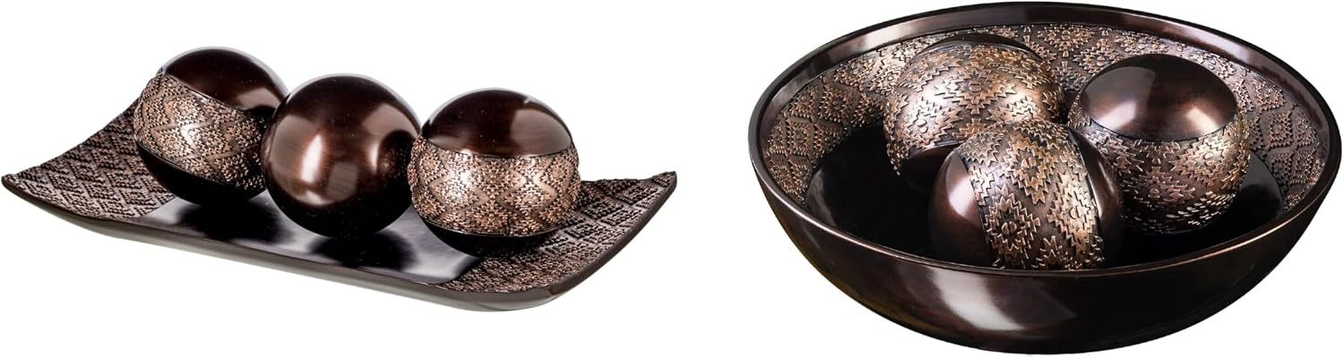 Creative Scents Dublin Brown Home Decor Tray and Ball Set & Matching Decor Bowl Set - Living Room Centerpiece - Table Decorations