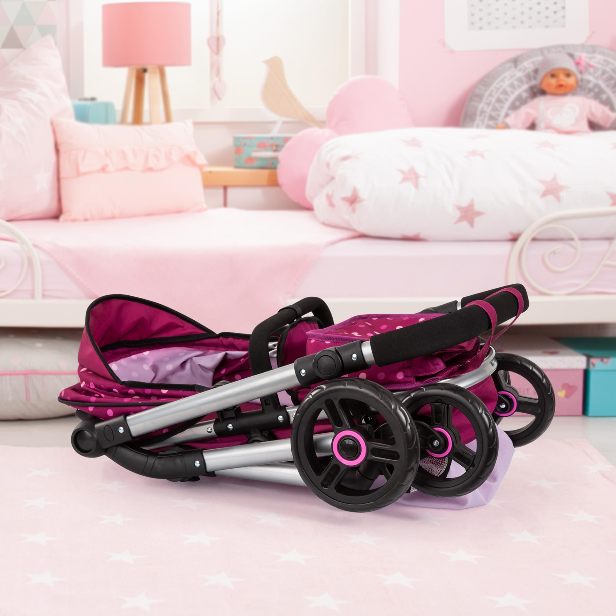 Bayer Design Neo Vario doll's pram with bag, convertible, adjustable, Bordeaux With Fairy, 79 x 42 x 86 cm - Image 5