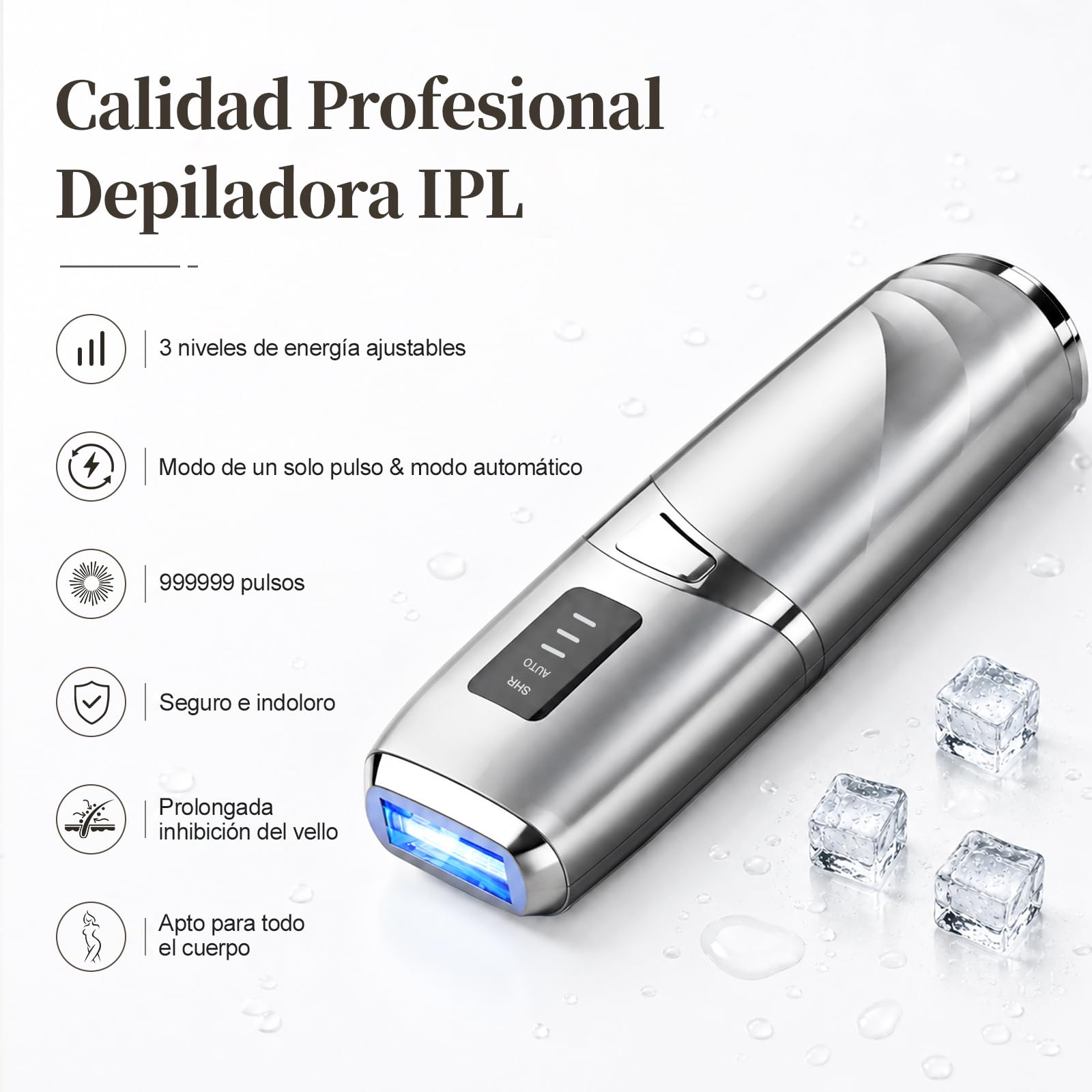 Depiladora Luz Pulsada, Depiladora Laser sin Dolor, 3 Niveles de Energía, 999,999 Flashes Laser Depilacion, Luz Pulsada Depilacion para Mujer y Hombre, Bikini, Axilas, Cara, Cuerpo