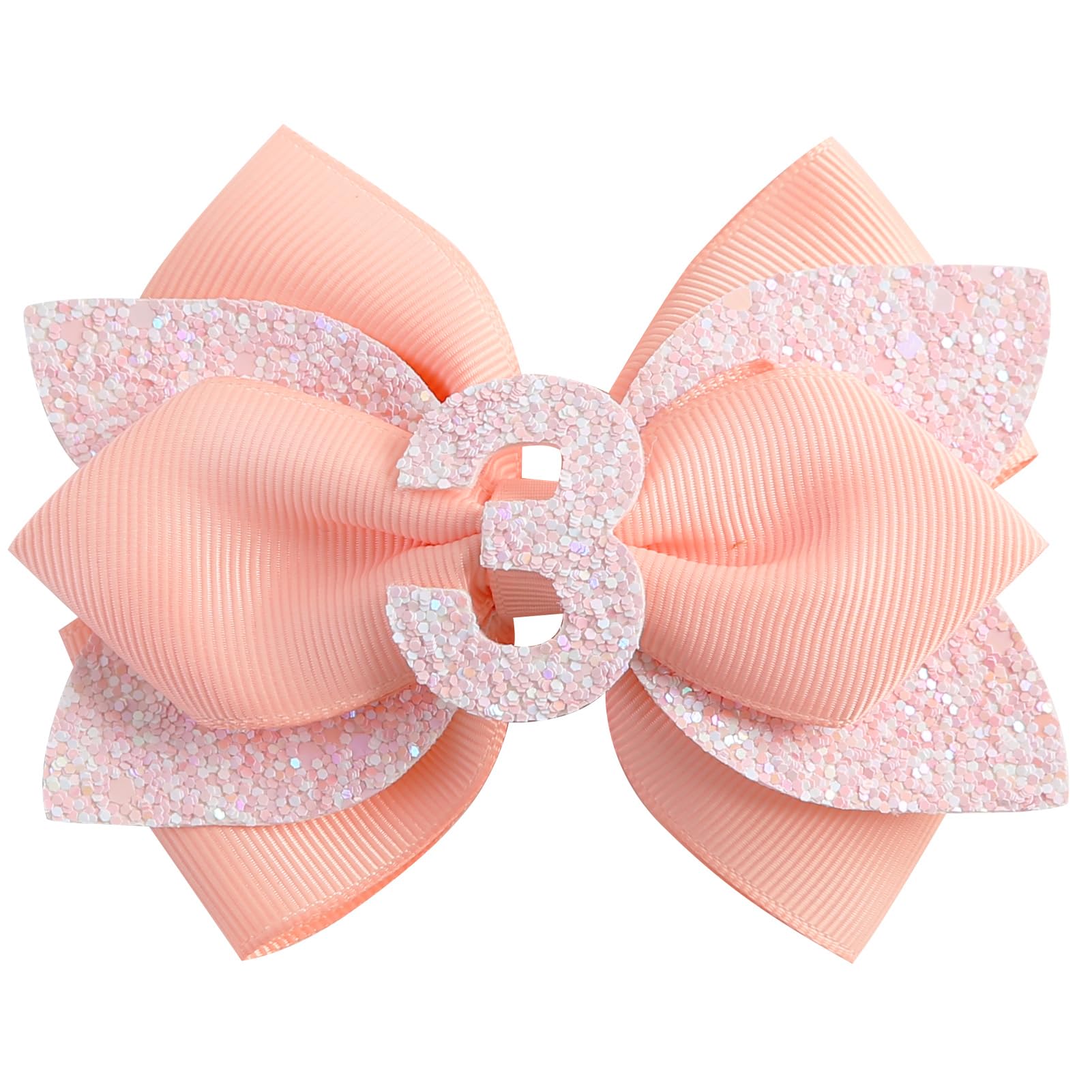 Glitter Birthday Hair Bow for Baby Girls 1 2 3 4 5 6 Years Peach Party Decoration Hair Accessories for Three 3rd Third Birthday
