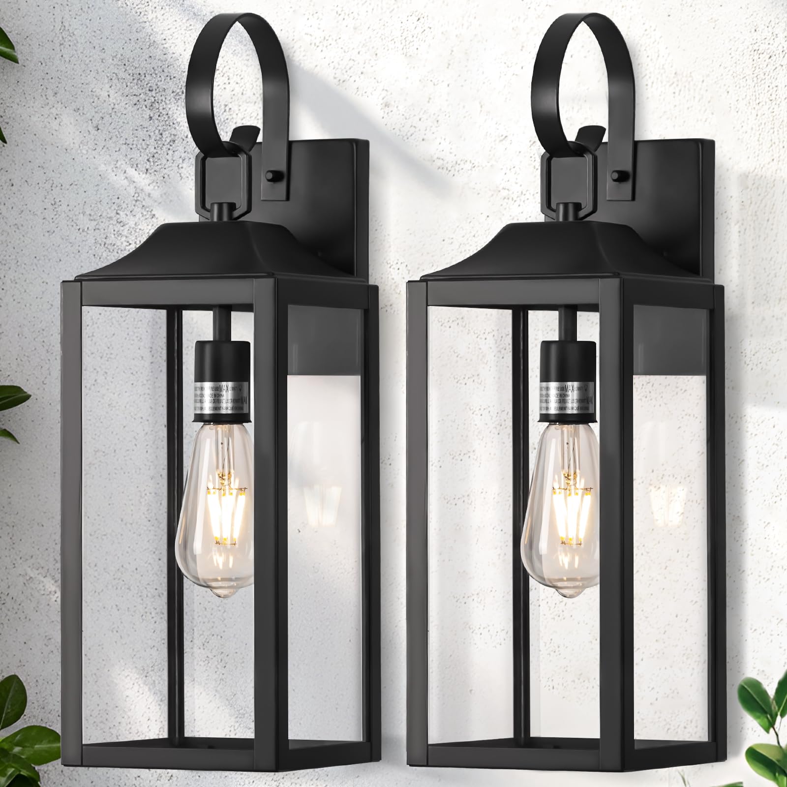 Photo 1 of 19" Large Outdoor Light Fixture 2 Pack, Porch Lights Sconce Exterior Lighting Fixtures, Black Outside Lights for House Modern Wall Lantern, Anti Rust Outside Coach Lamps for House, Doorway, Garage