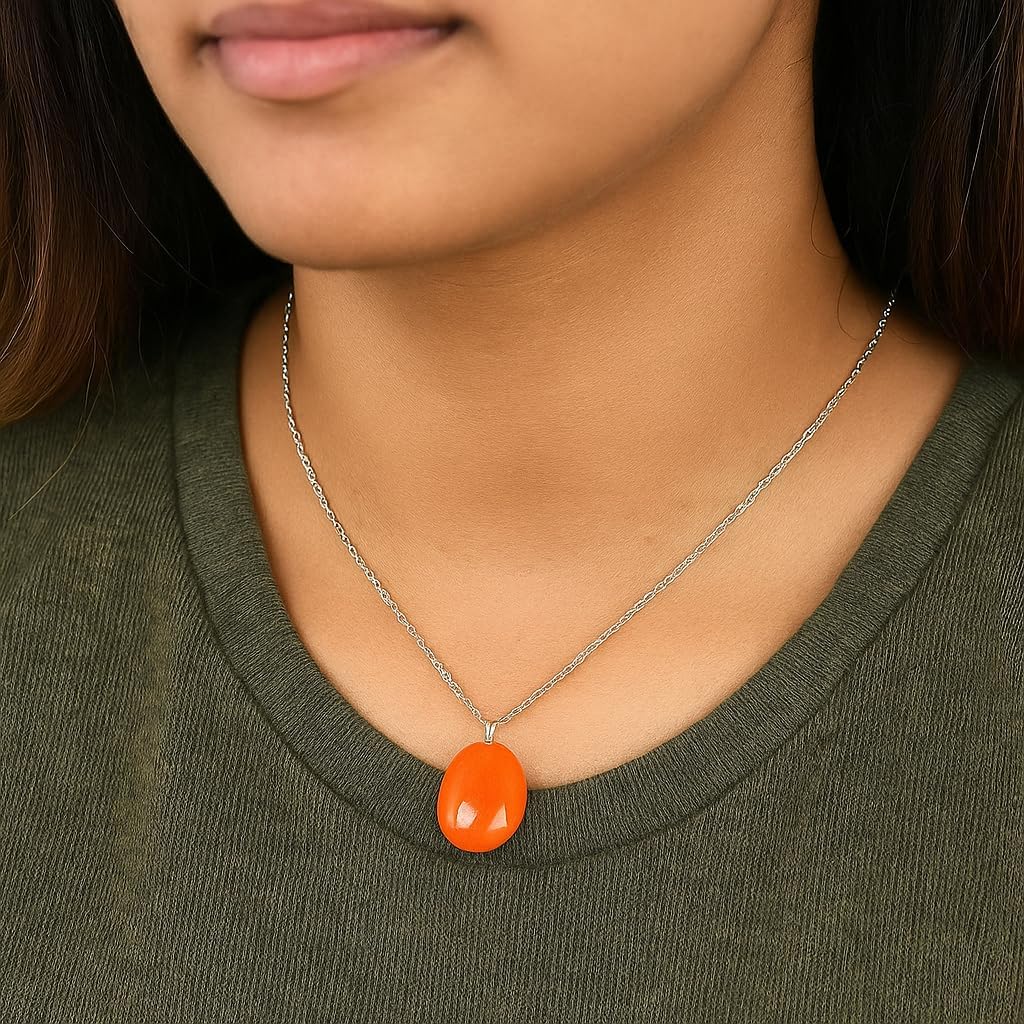 TGH Natural Carnelian Tumbled Stone Pendant Necklace - Handmade Healing Crystal Jewelry for Women - July Birthstone - 16+2 Inch Brass Chain - Image 5