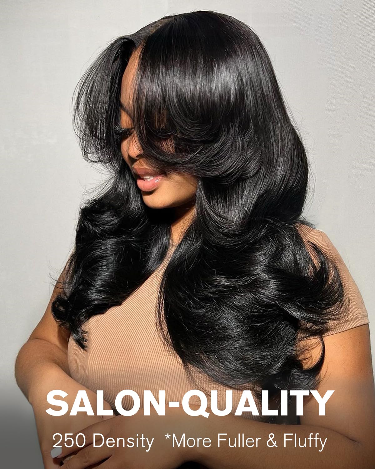250 Density Layered Curtain Bangs Face-Framing 6x6 Glueless Drawstring Wigs Human Hair Pre Plucked Pre Cut HD Lace Loose Body Wave Lace Front Wigs Ready to Wear Wigs Glueless Human Hair 24 Inch - Image 3
