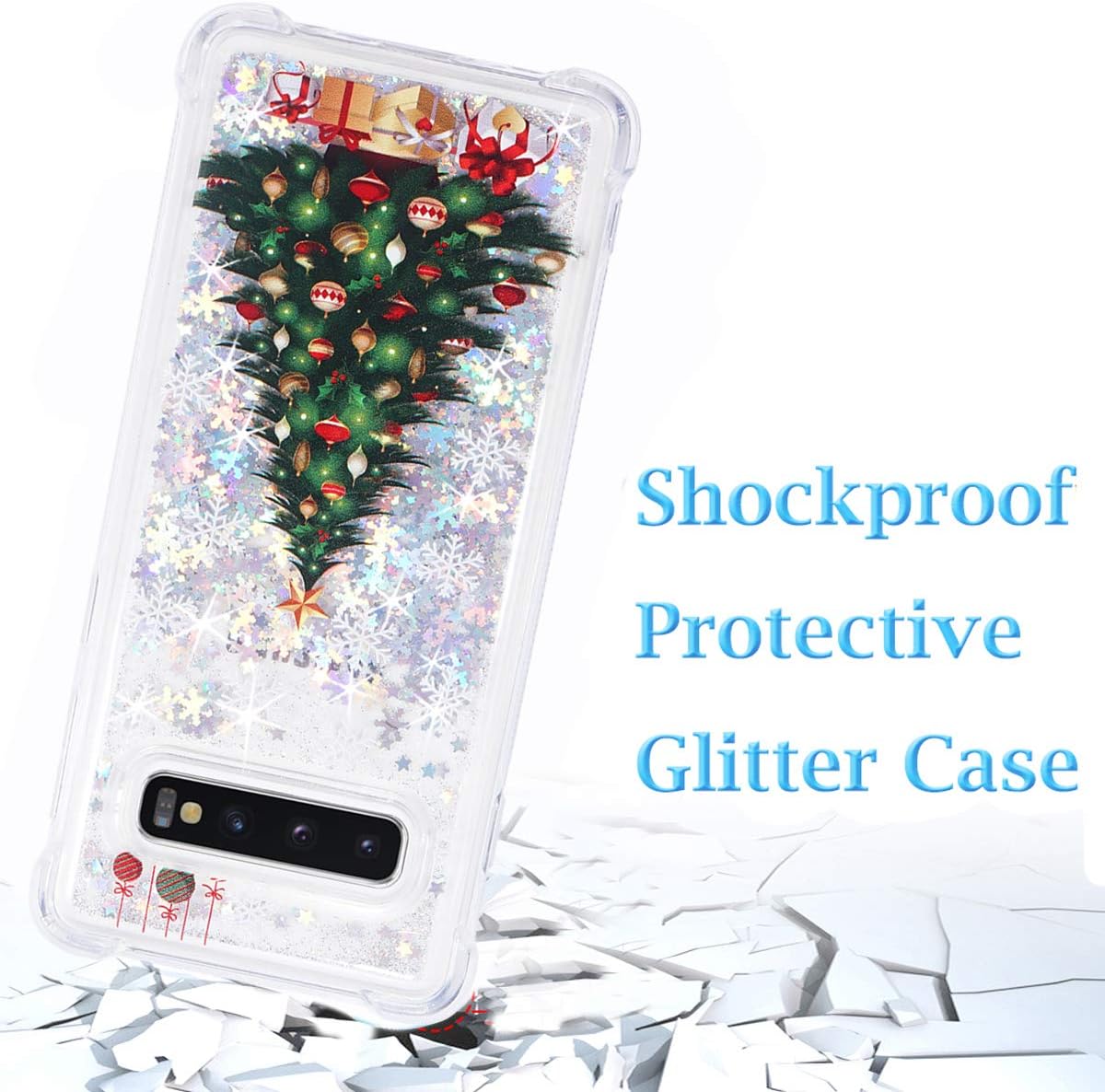 FLOCUTE Galaxy S10 Plus Case, Galaxy S10 Plus Glitter Christmas Case Bling Sparkle Floating Liquid Soft TPU Cushion Luxury Fashion Girls Women Cute Case for Samsung Galaxy S10 Plus (Christmas Tree)