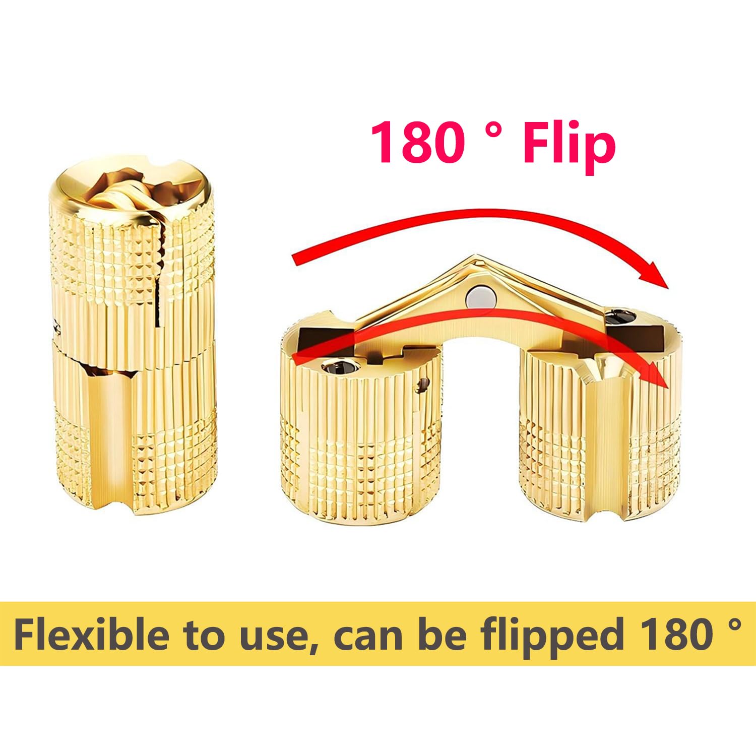 Qrity 3 Pcs Cylindrical Barrel Hinge, Brass Concealed Hinges, 180° Opening Angle - Image 4