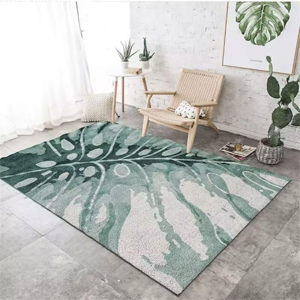 Tapis de chambre garcon vert 100x210cm avec un joli motif imprime botanique