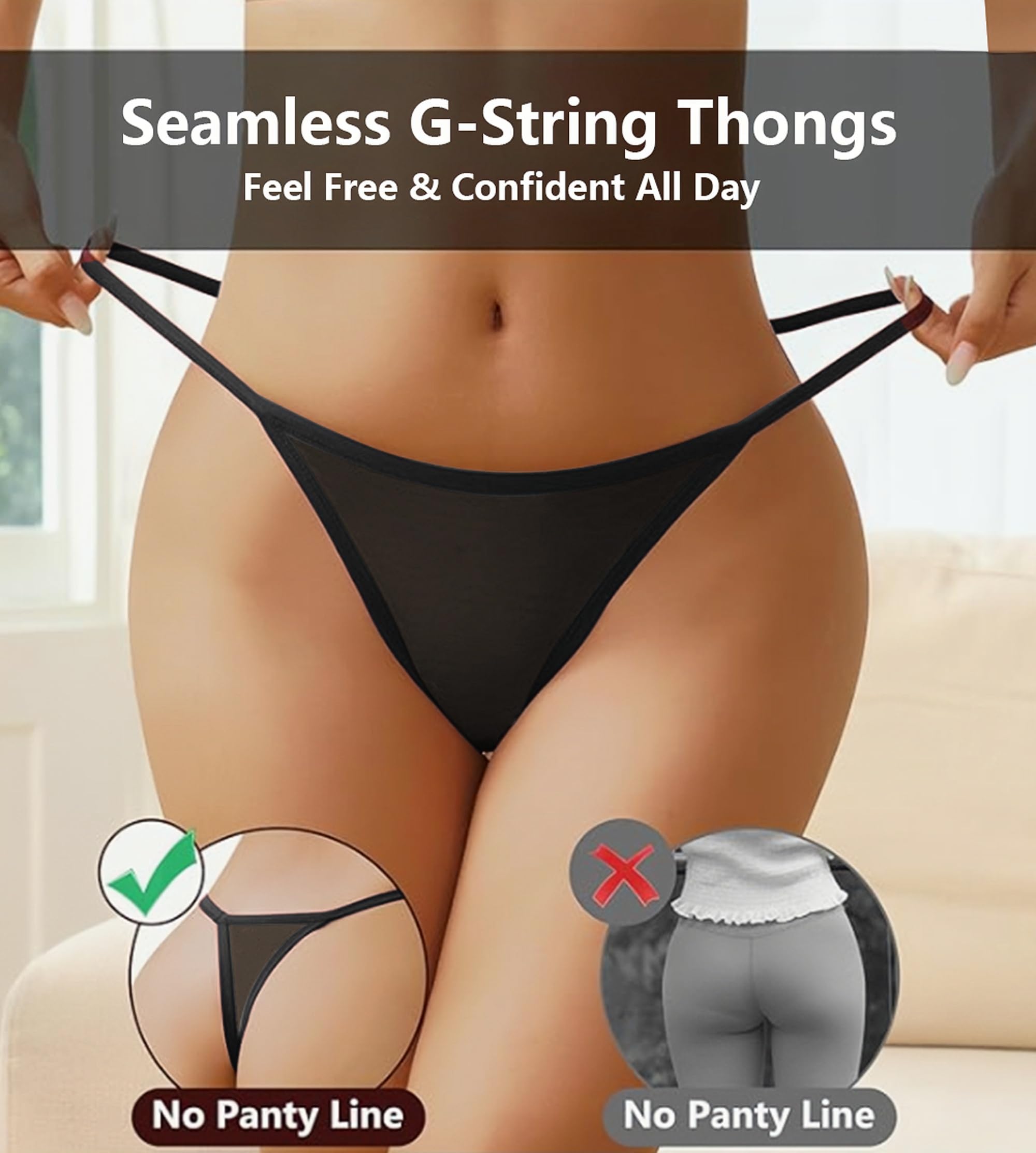 String Femme Simple G-String Léger T-Back Sexy Thongs String Femme Sexy Chic String Invisible Femme Lot Tanga pour Respirant Femme Plusieurs Pack sous-vêtement de Coton