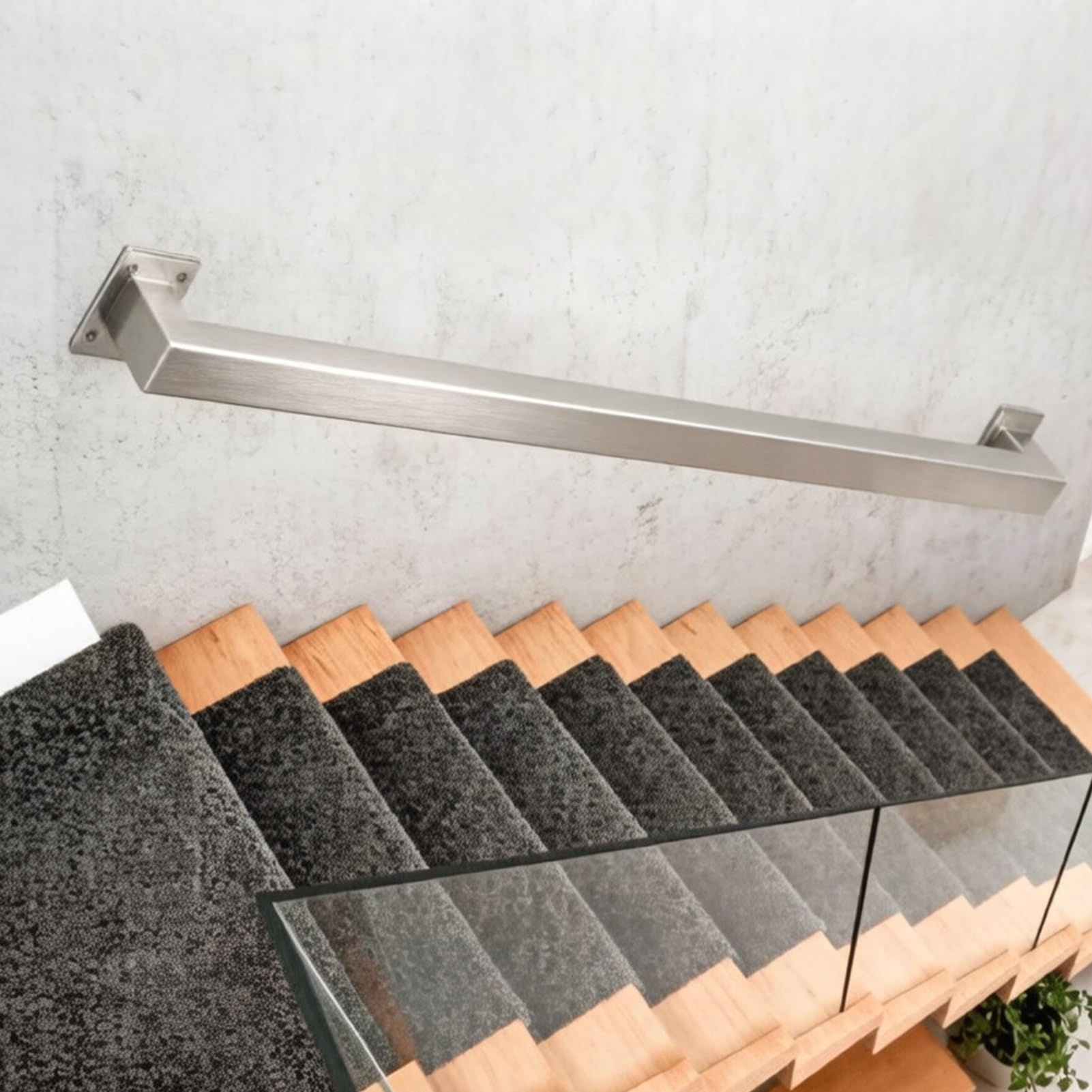Liyadolaam Women's One Color Heavy Duty Stair Railing Kit Modern Stainless Steel Handrail Indoor Outdoor Steps Wall Mount Non Slip Grab Rail For Extremely Narrow Stairwells(9Ft/270Cm)