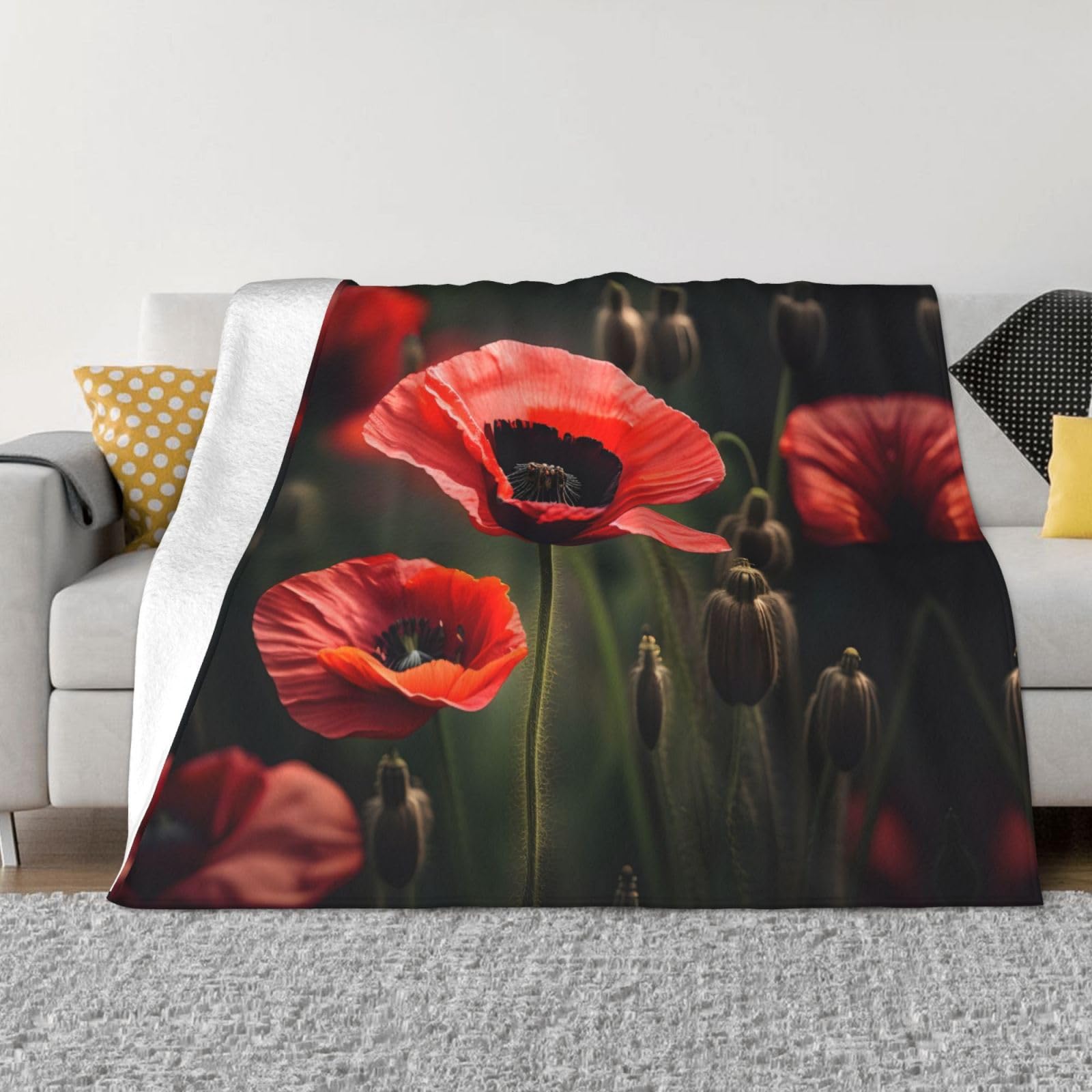 Couverture coquelicot pour vos soirées cocooning au chaud sous un plaid de luxe en flanelle