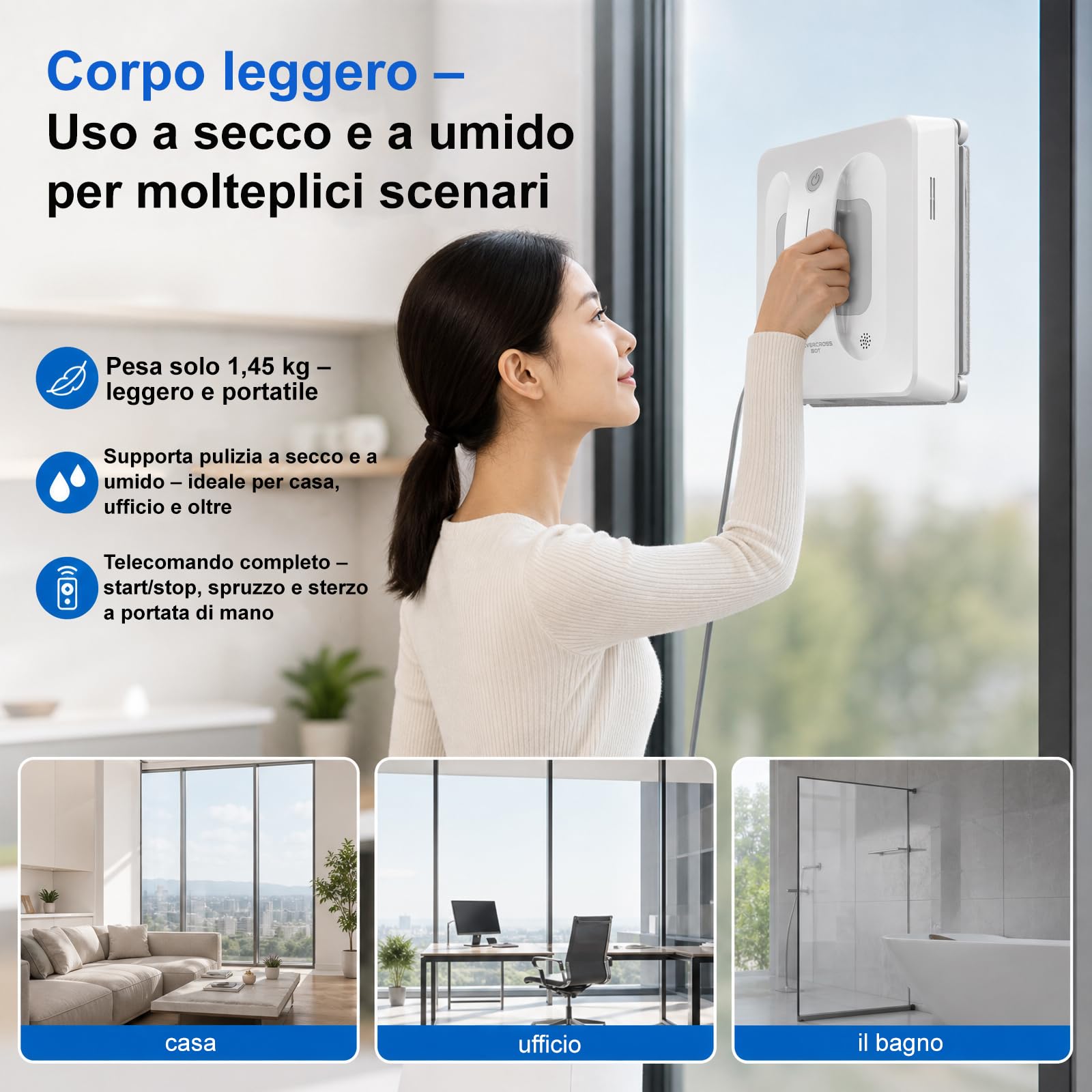 Robot Lavavetri con Doppio Spruzzo Automatico e Telecomando | 4 ugelli a spruzzo, pompa dell'acqua, 4 modalità di pulizia, telecomando, aderenza sicura