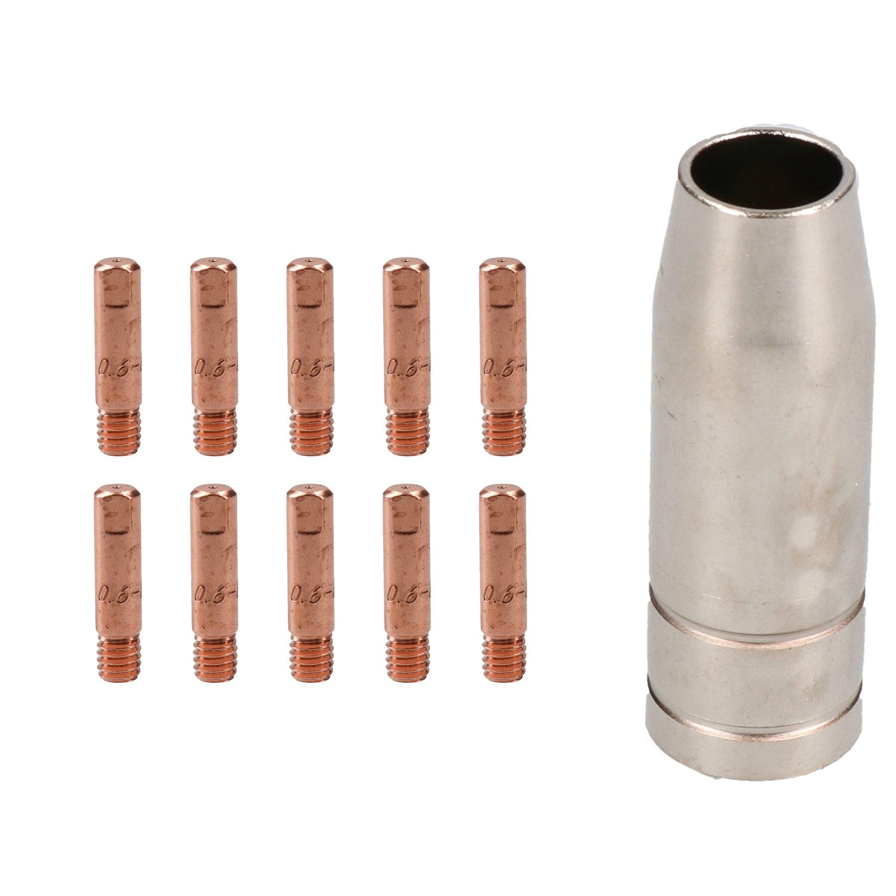1 shroud & 10 x 0.6mm Round Contact Tips MIG Welding Binzel Style MB15 Torch