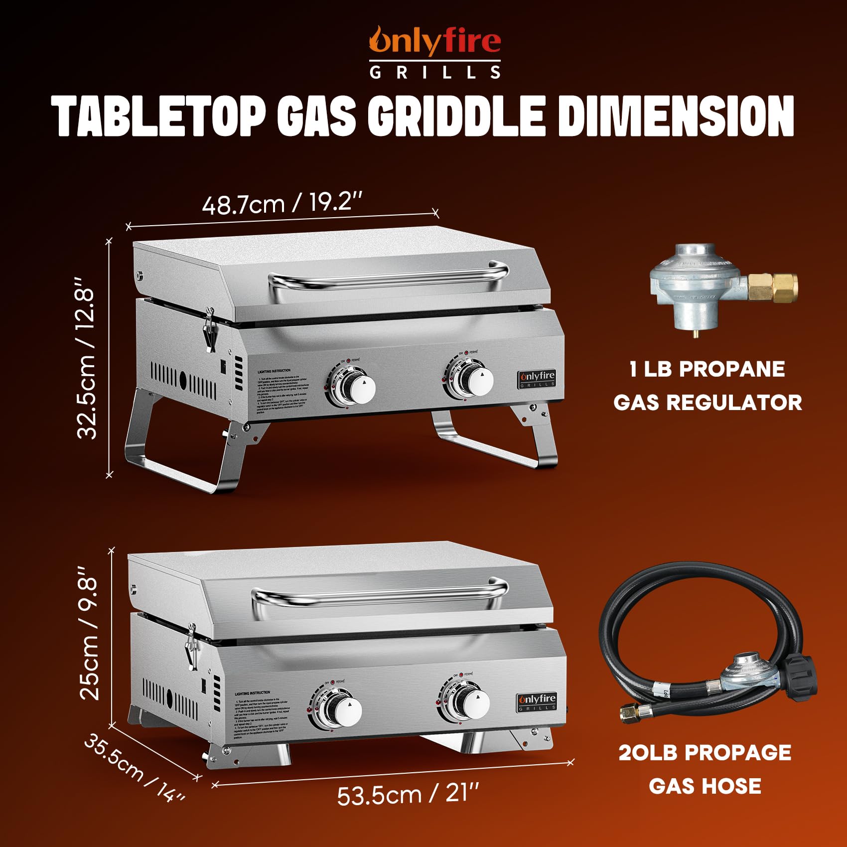 Onlyfire GS318 Plaque de cuisson à gaz 2 brûleurs avec couvercle