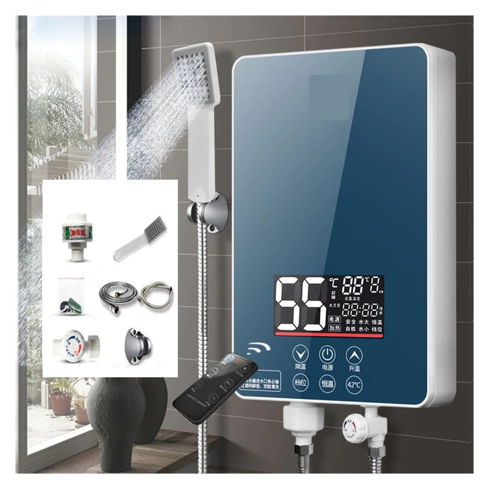 Przenośny Elektryczny Podgrzewacz Wody O Mocy 6000 W. Natychmiastowe Ogrzewanie Stała Temperatura. Łazienka Z Prysznicem W Gospodarstwie Domowym. Oszczędność Energii Łatwy w użyciu(Blauw)