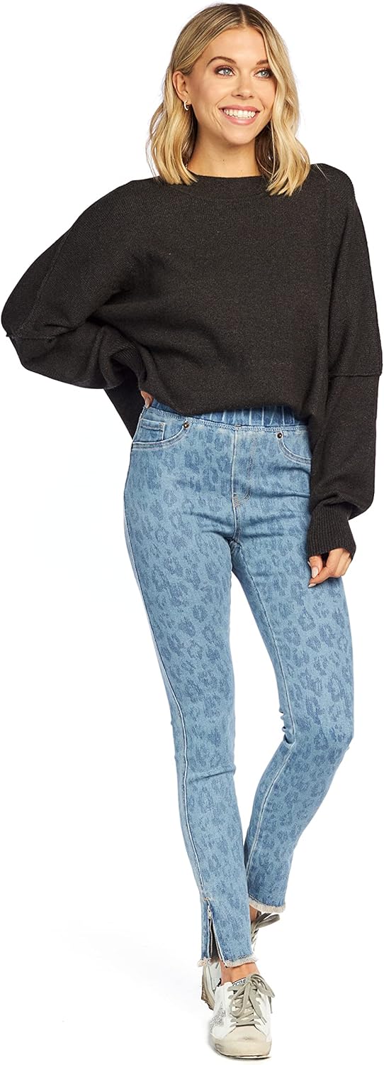 Mud Pie Women's Mud Pie Jetta Zipper Womens Jeans, Large, Blue Leopard