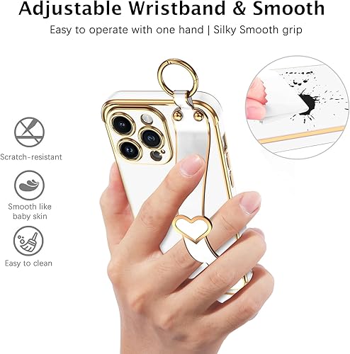 Miniatura 2 de BENTOBEN Compatible con iPhone 15 Pro, funda para iPhone 15 Pro con correa ajustable para atril, bonito parachoques chapado de lujo, esquinas