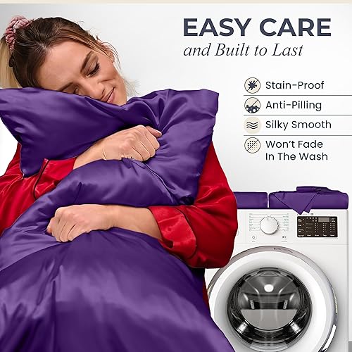 Miniatura 5 de DECOLURE Juego de sábanas de satén tamaño individual, 6 piezas, sábanas de satén de seda genuinas y lujosas, tamaño individual con bolsillo