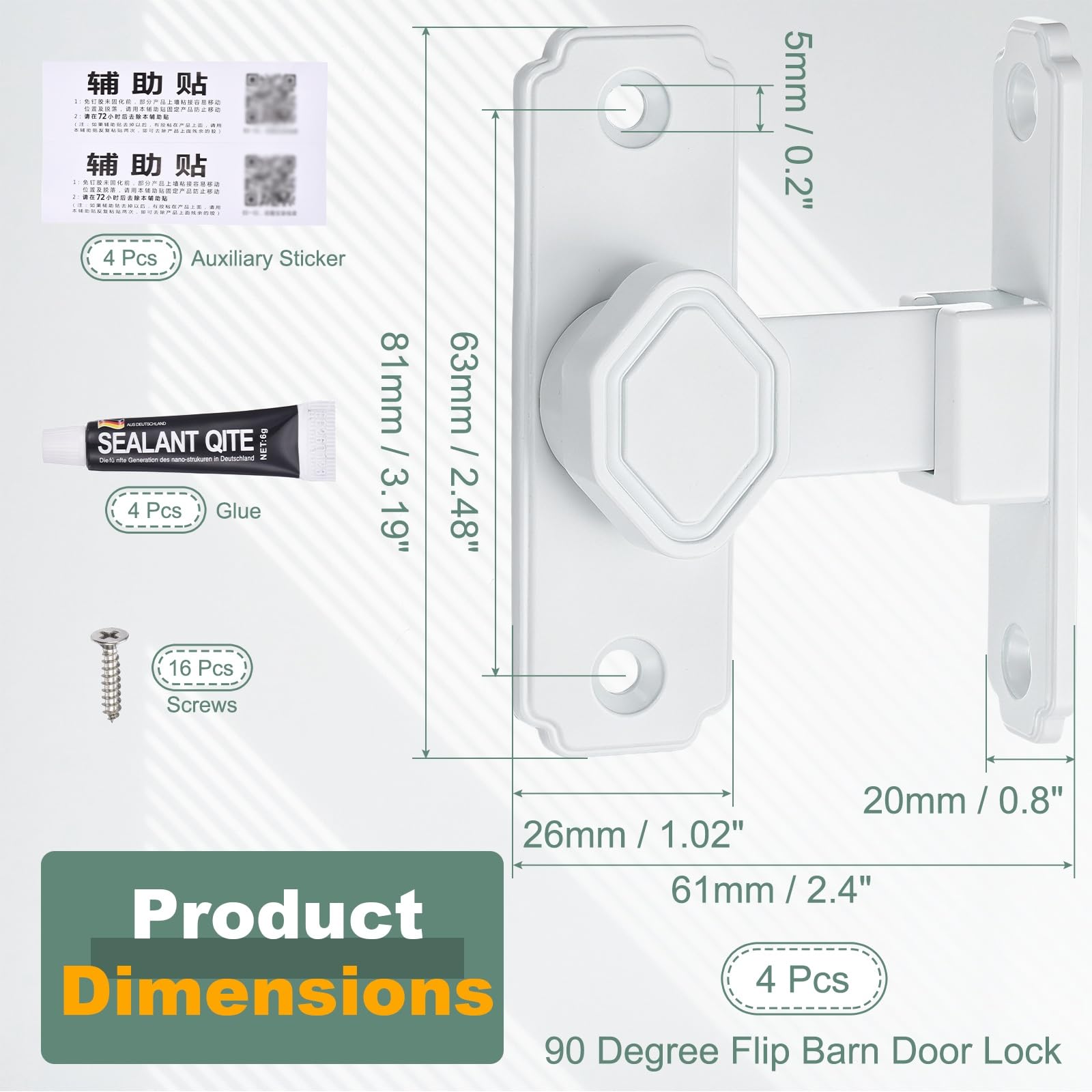 QUARKZMAN 4Pcs Serratura Ribalta Porte A Soffietto In Lega Di Alluminio | Serratura Di Sicurezza A Gradi, Per Porte Scorrevoli, Con Viti E Adesivo Senza Chiodi, Per Giardino Bagno Garage.