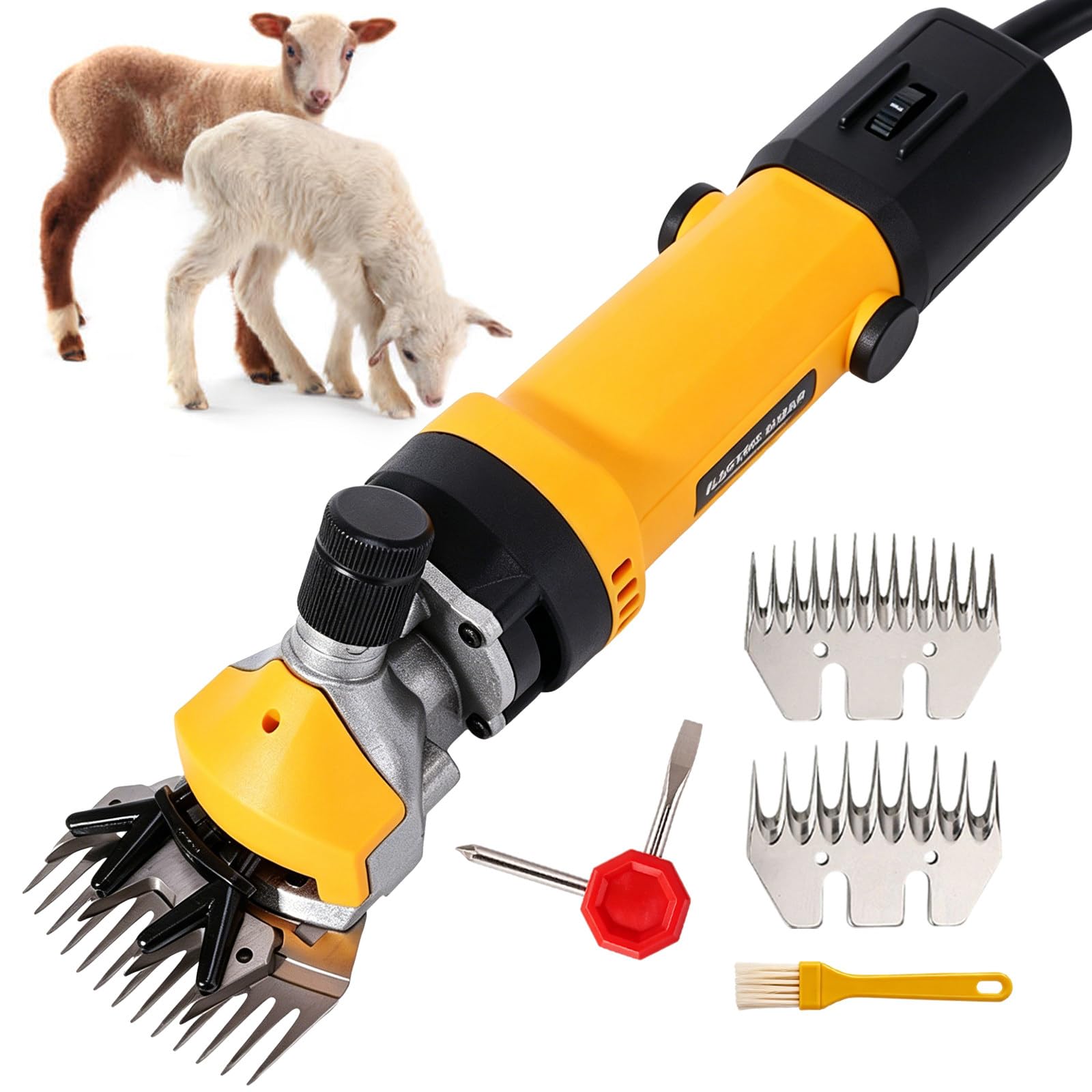 lilishangmao Professional Livestock Electric Clipper, 850W 3200RPM Sheep Shearing Clippers for Farm Ranch, 6 Adjustable Speeds + 2 Carbon Steel Blades, Corded Sheep Clippers for Goat Alpaca Yellow
