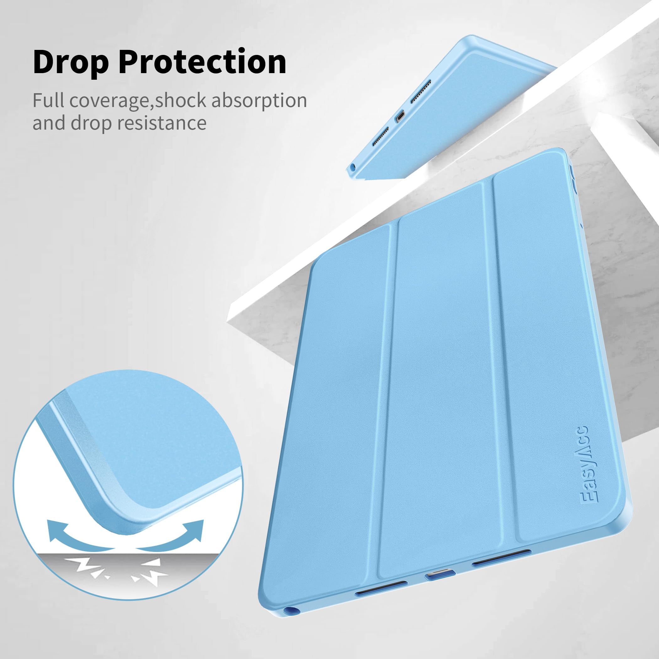 EasyAcc - Custodia per Lenovo Idea Tab, tablet da 11 pollici 2025 con supporto per penna TB-336ZU TB-336FU, ultra sottile con funzione di supporto, custodia in PU in pelle (Blu cielo)