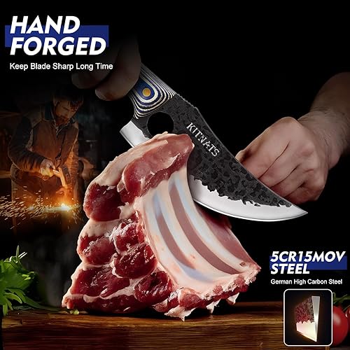 Miniatura 5 de Juego de cuchillos de carnicero de 3 piezas, juego de cuchillos de cocina forjados a mano, cuchillo para picar huesos y cuchillo de carne y cuchillo