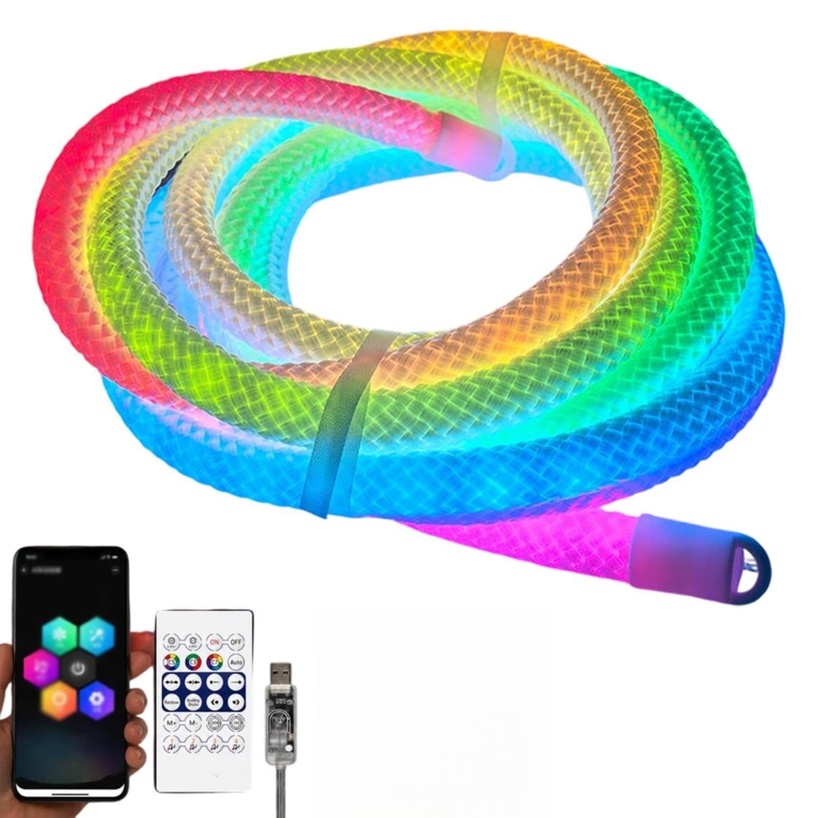 Dragon Scale Woven LED Rope Light with Bluetooth App, 5V USB，1/2/3/4/5M