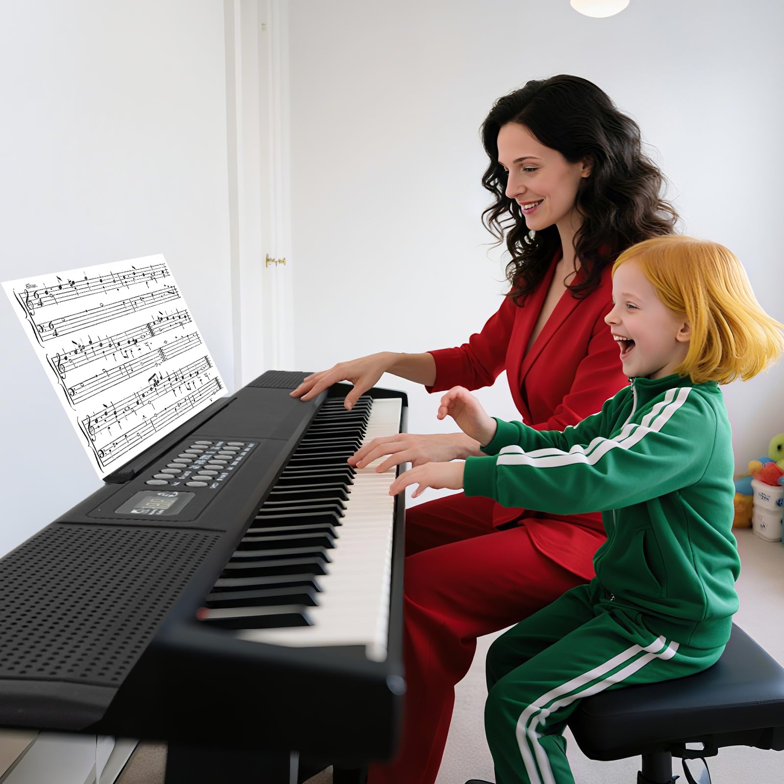 KOMFOTTEU Pianoforte Digitale 61 Tasti Pieghevole e Multifunzionale, Tastiera Elettronica Semi-Pesato, Pianola con Microfono & Doppi Altoparlanti, 3 Modalità di Insegnamento, MP3/USB/MIDI, Nero