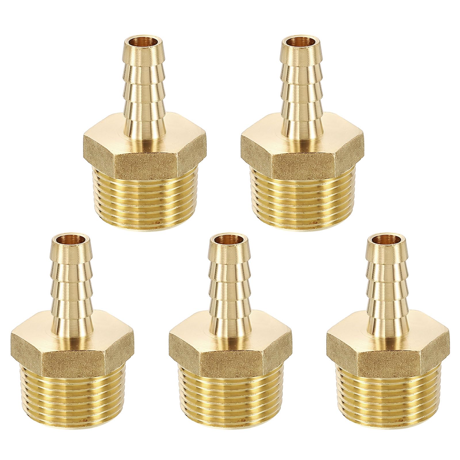 METALLIXITY 5Pcs Brass Hose Barb to NPT Male Adapter 3/8" Barb x 3/4" NPT Male for Automotive Motorcycle, Marine, Truck