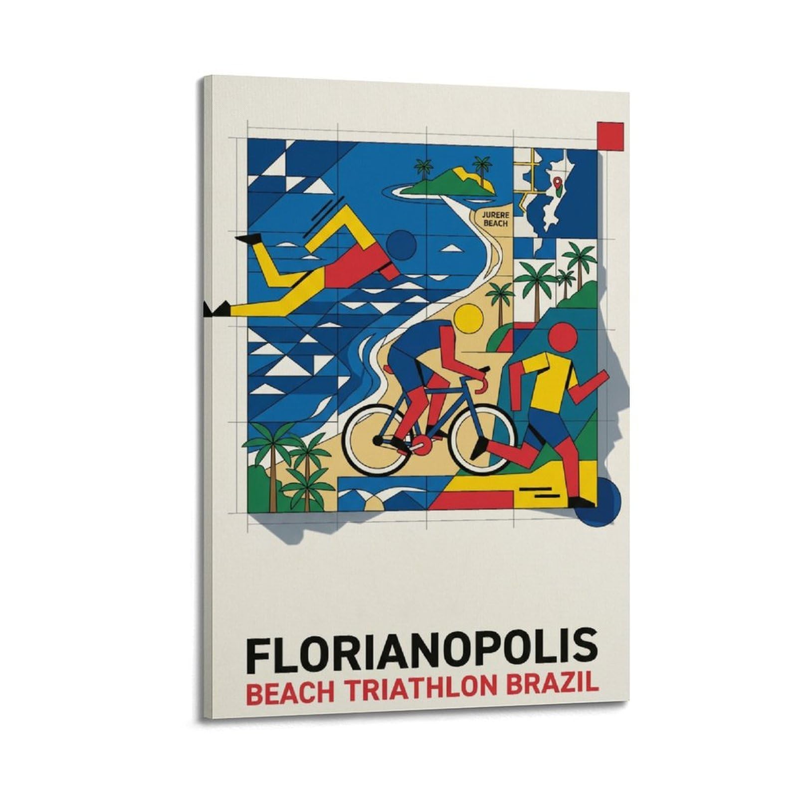 XKUGA Modern Bauhaus Florianopolis Triathlon Sport Travel Poster Modern Decorative Canvas Prints - Ideal Wall Art for Family, Man Cave, Game Room, Boys & Girls Bedroom 20x30inch(50x75cm)