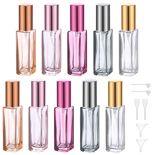 Segbeauty Mini atomizador de perfume de 0.3 fl oz, paquete de 10 botellas recargables de tamaño de viaje para colonia, dispensador organizador vacío
