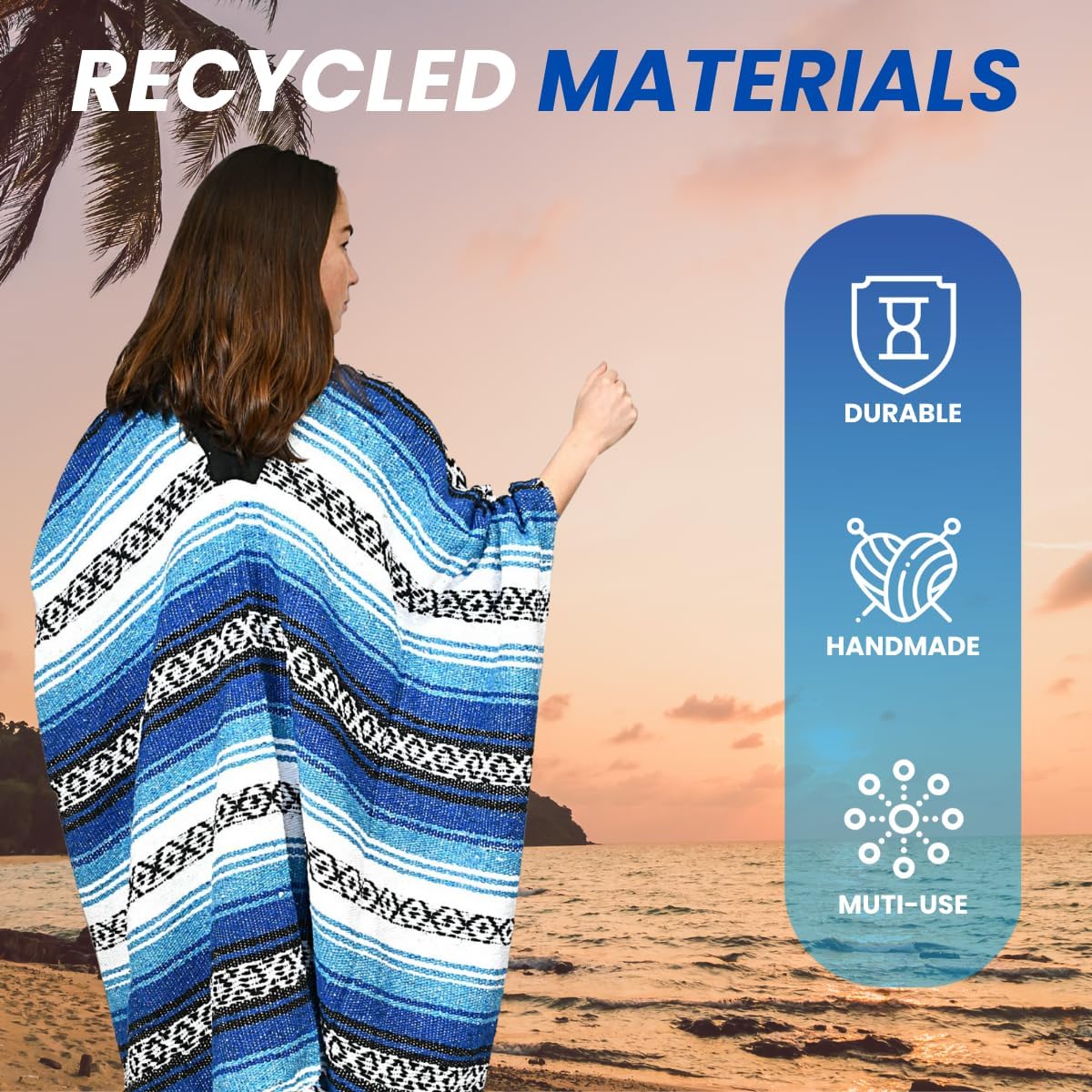 Artisans Bazaar Traditional Mexican Baja Poncho Men and Women Authentic Gaban Serape Sarape Blanket Pancho Jorongo Cowboy - Image 5