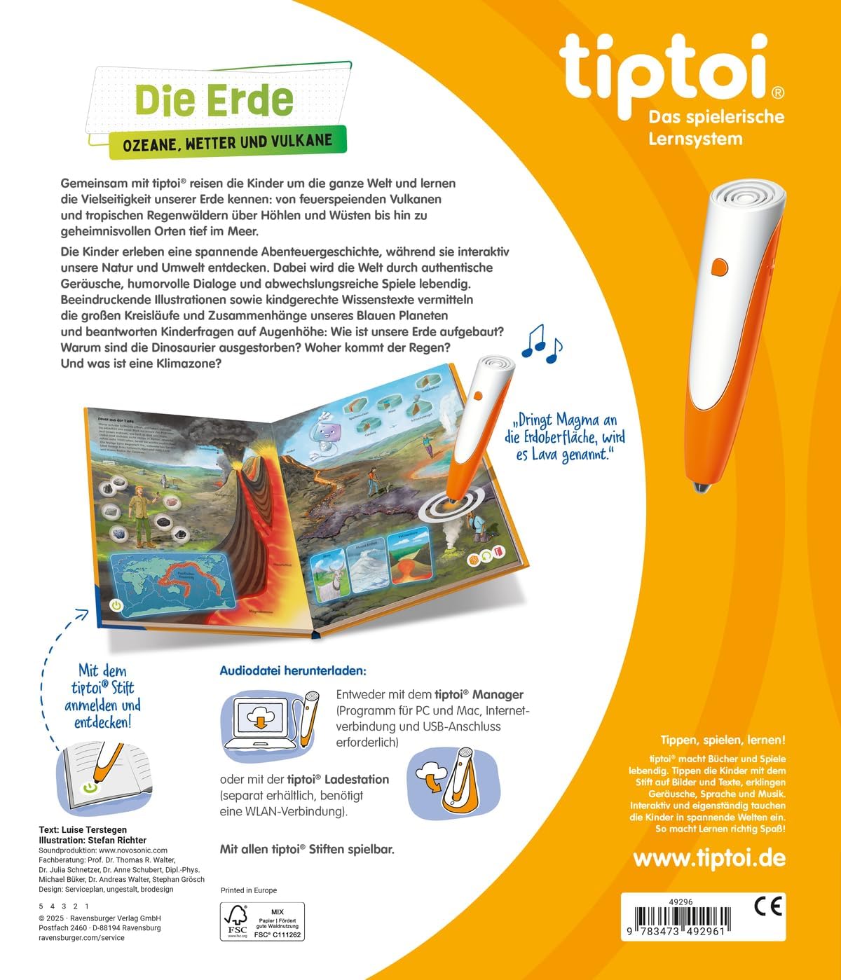 Ravensburger tiptoi® Die Erde: Ozeane, Wetter und Vulkane mit tiptoi Stift + Kinder Wimmel Weltkarte-Poster