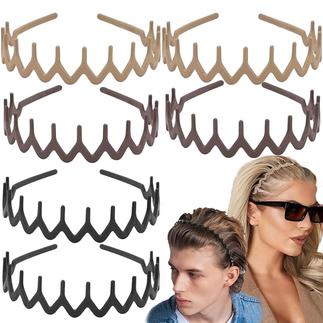 6 PCS Zig Zag Headbands Plastic Wavy Hair Head Band Comb with Teeth Hoop Accessories for Women Men