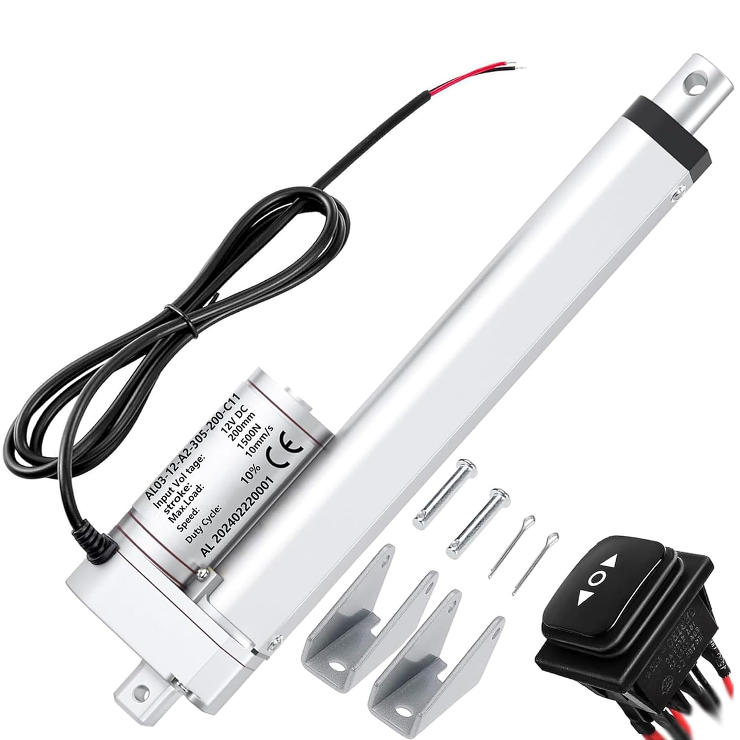 AWINLI 8 "Stroke Linear Actuator 12V Heavy-Duty 660Lbs (1500N) Speed 5mm/s Waterproof IP54 Electric Actuator with Reverse Polarity Control Switch,Suitable for RV,Automotive,Industrial (200mm)