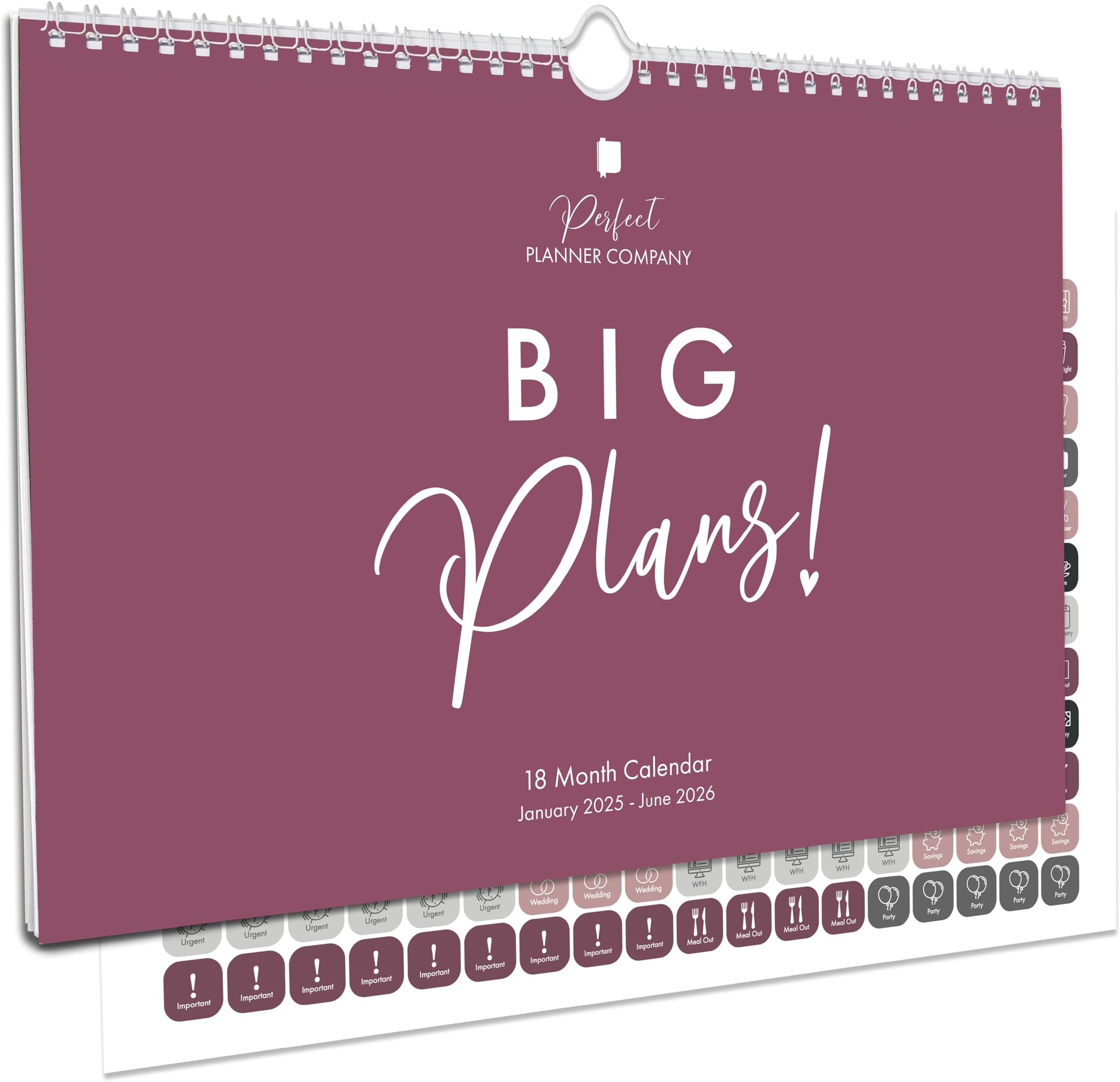 Family Wall Calendar 2025-2026 A4 with Stickers. Month to View, January 25 to June 26 (18 Month) Family & Couples Calendar Organiser, School, Home & Office. Perfect Planner Company. (Mauve25-26)