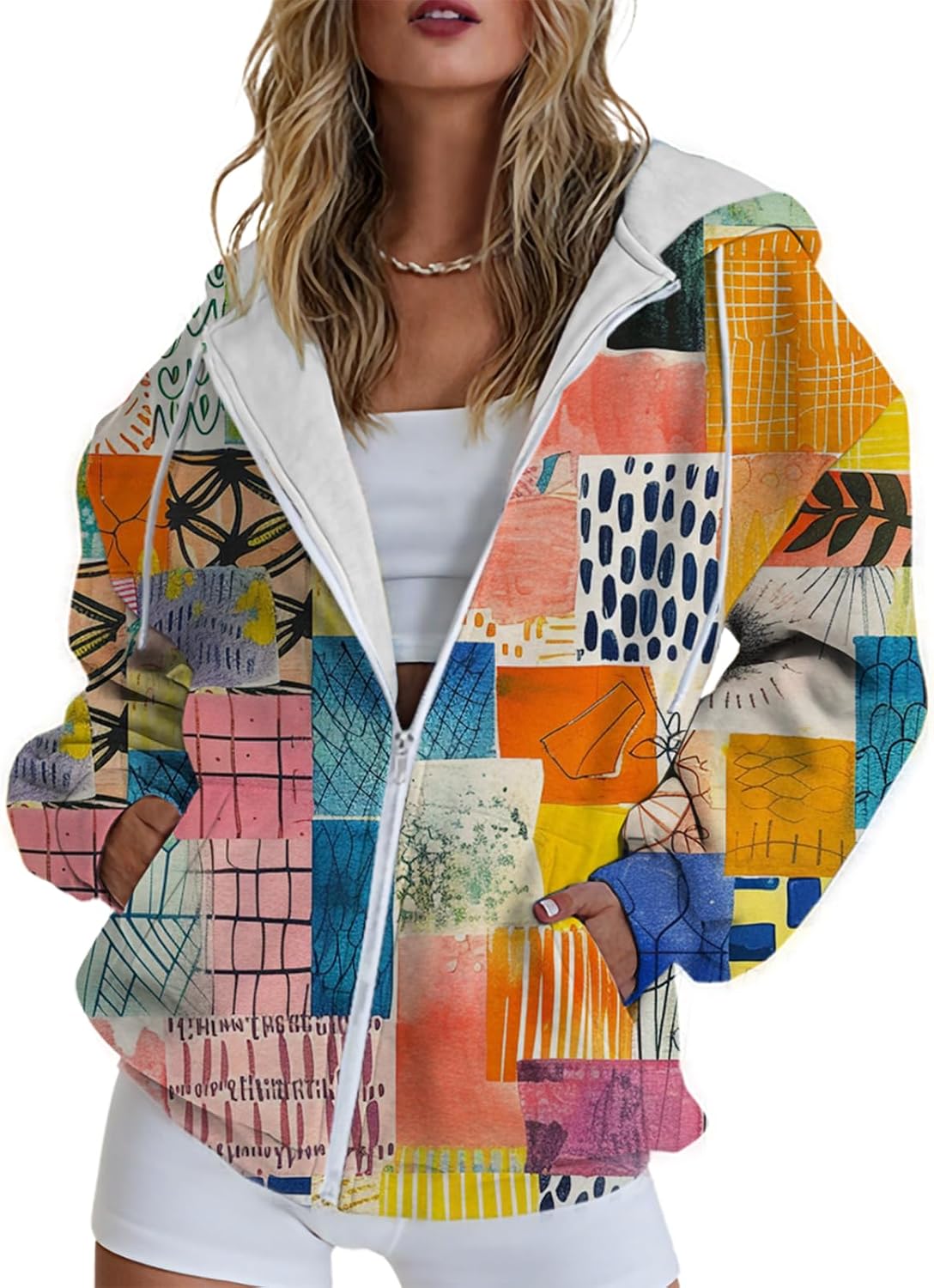 domirica Hoodies for Women Zip Up Long Sleeve Hoodied Sweatshirt with Pockets Retro Graphic Women's Sweatshirt Trendy