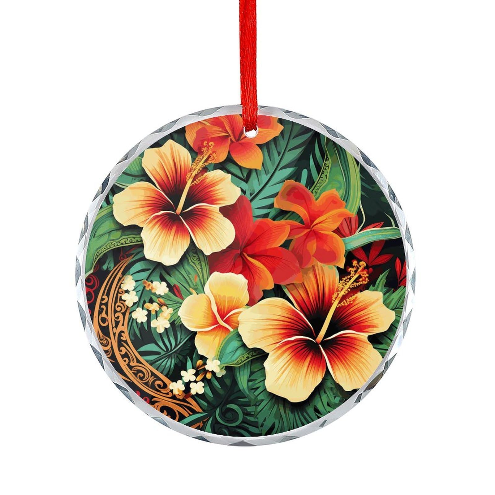 Btcowzrv Style Hawaiian Print Pattern Round Ornament Hanging Pendant Decor